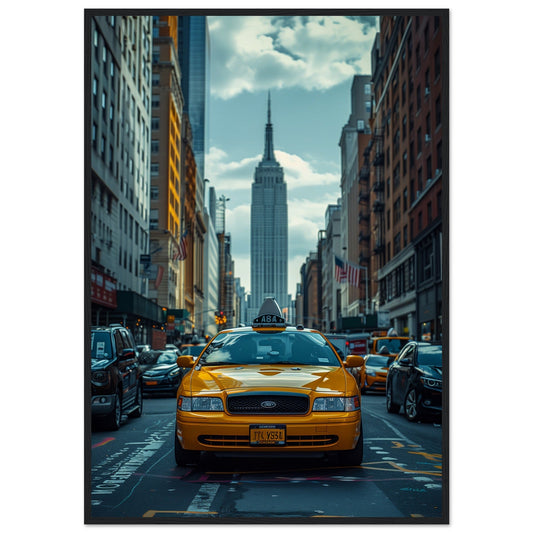 Affiche New York Taxi ( 70x100-cm-Bois-noir)