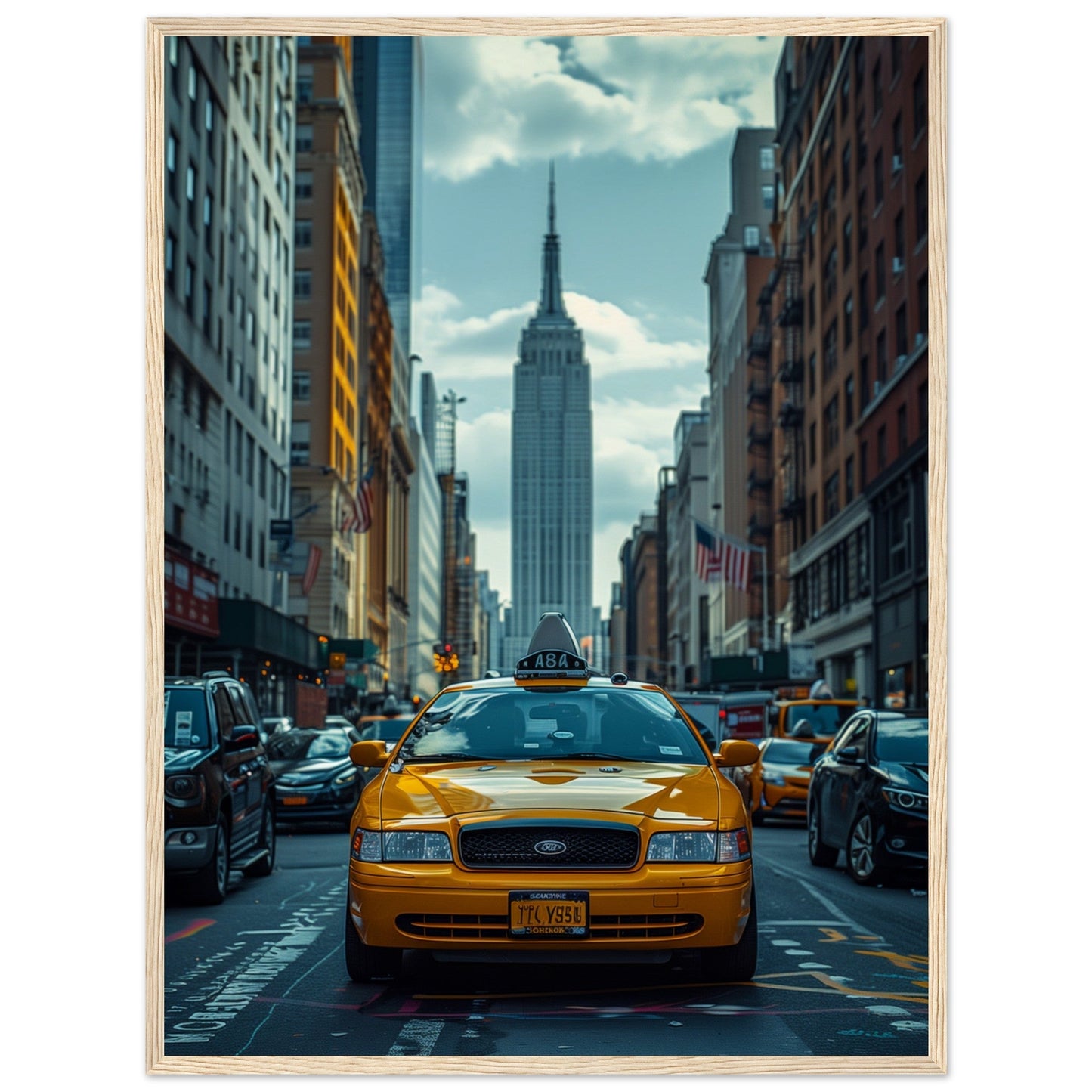 Affiche New York Taxi ( 60x80-cm-Bois-clair)