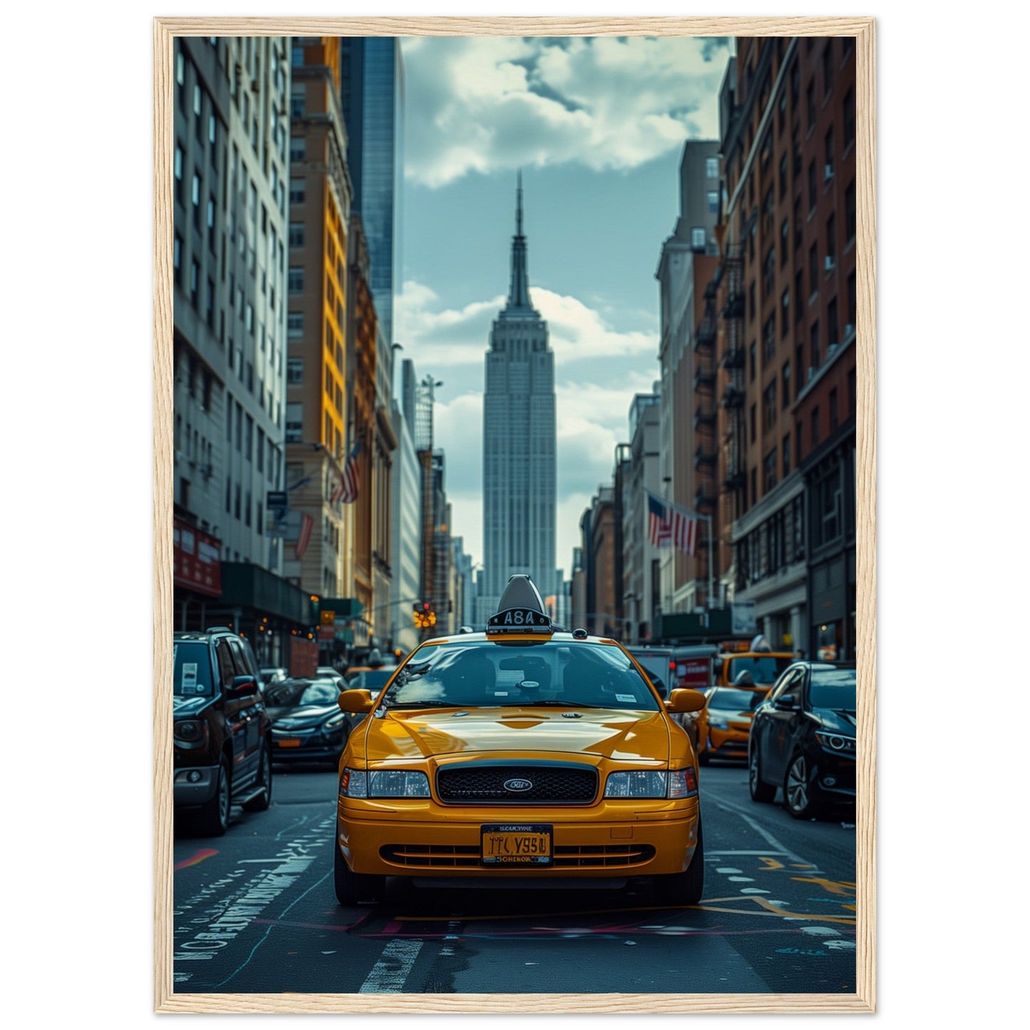 Affiche New York Taxi ( 50x70-cm-Bois-clair)