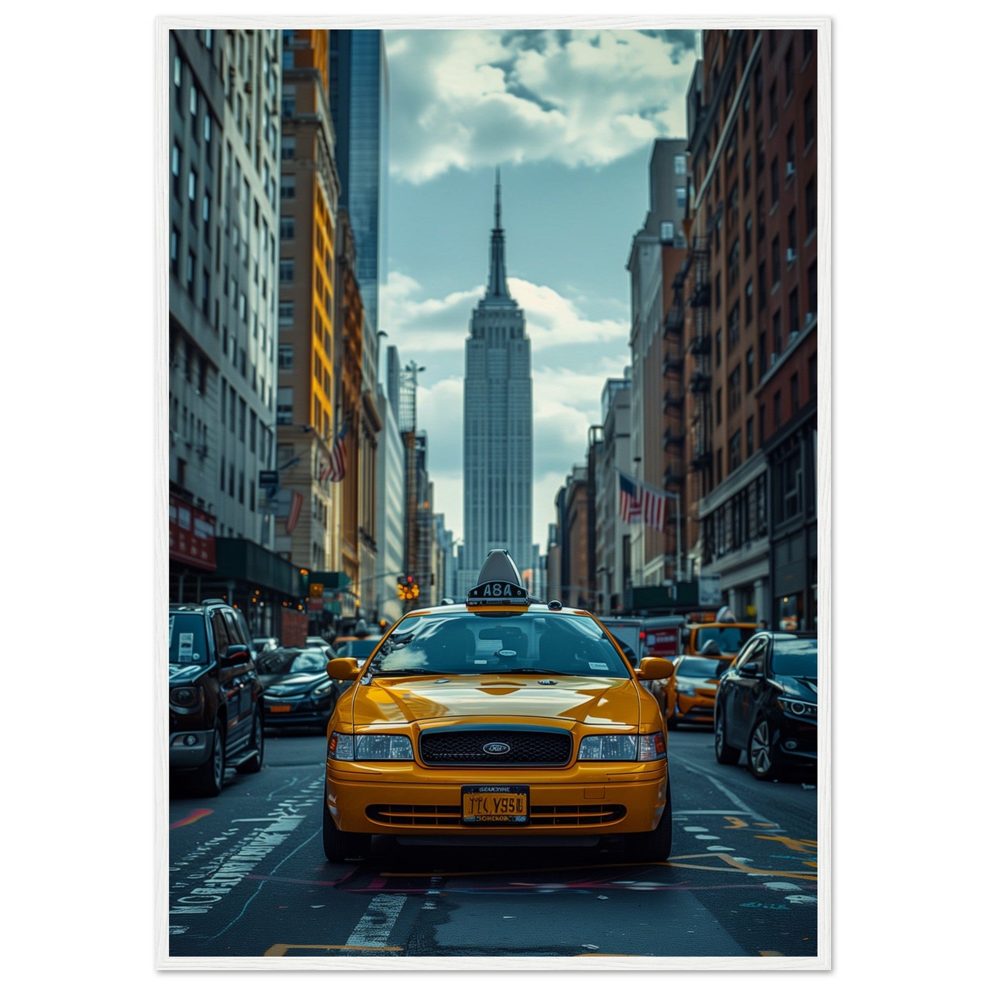 Affiche New York Taxi ( 70x100-cm-Bois-blanc)