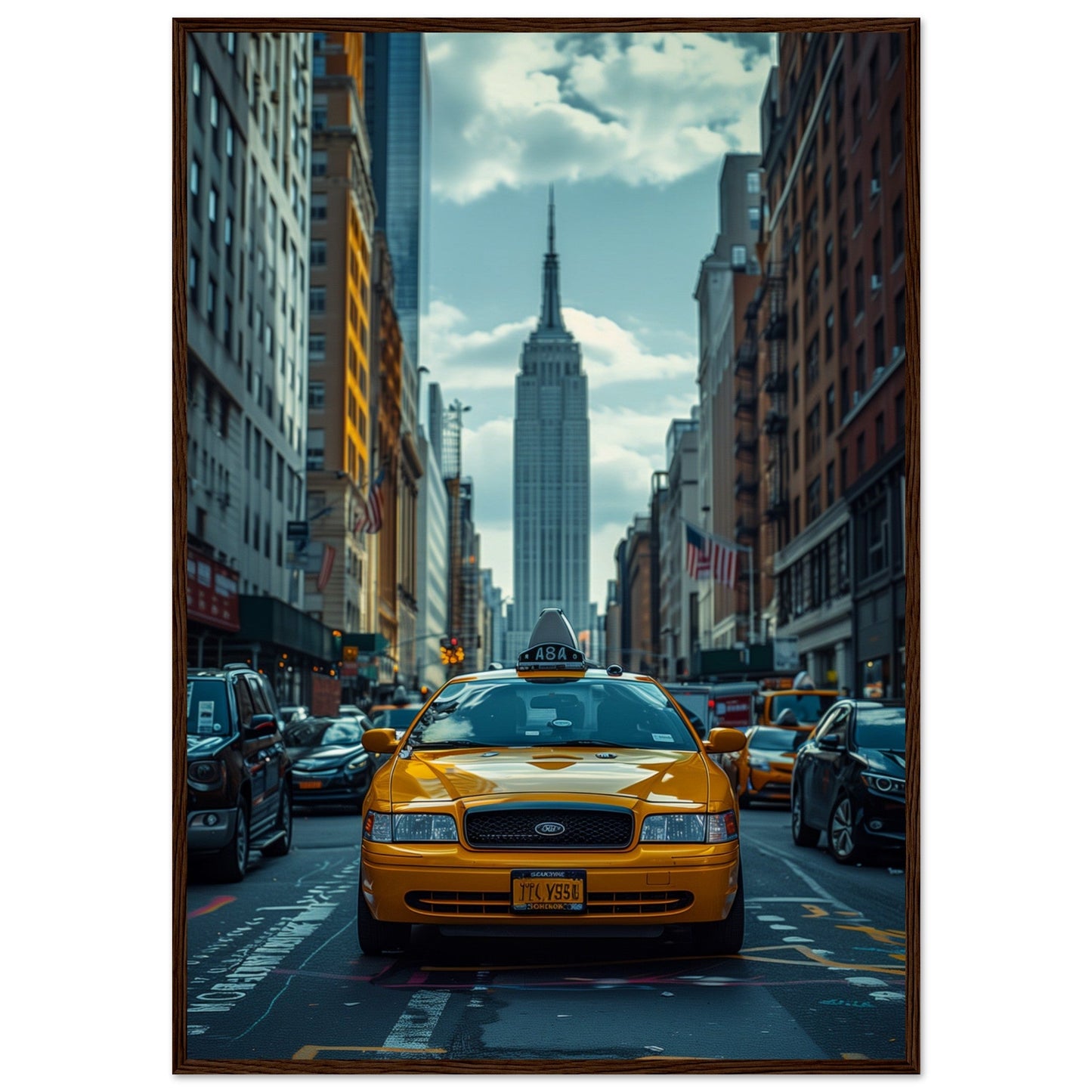 Affiche New York Taxi ( 70x100-cm-Bois-foncé)