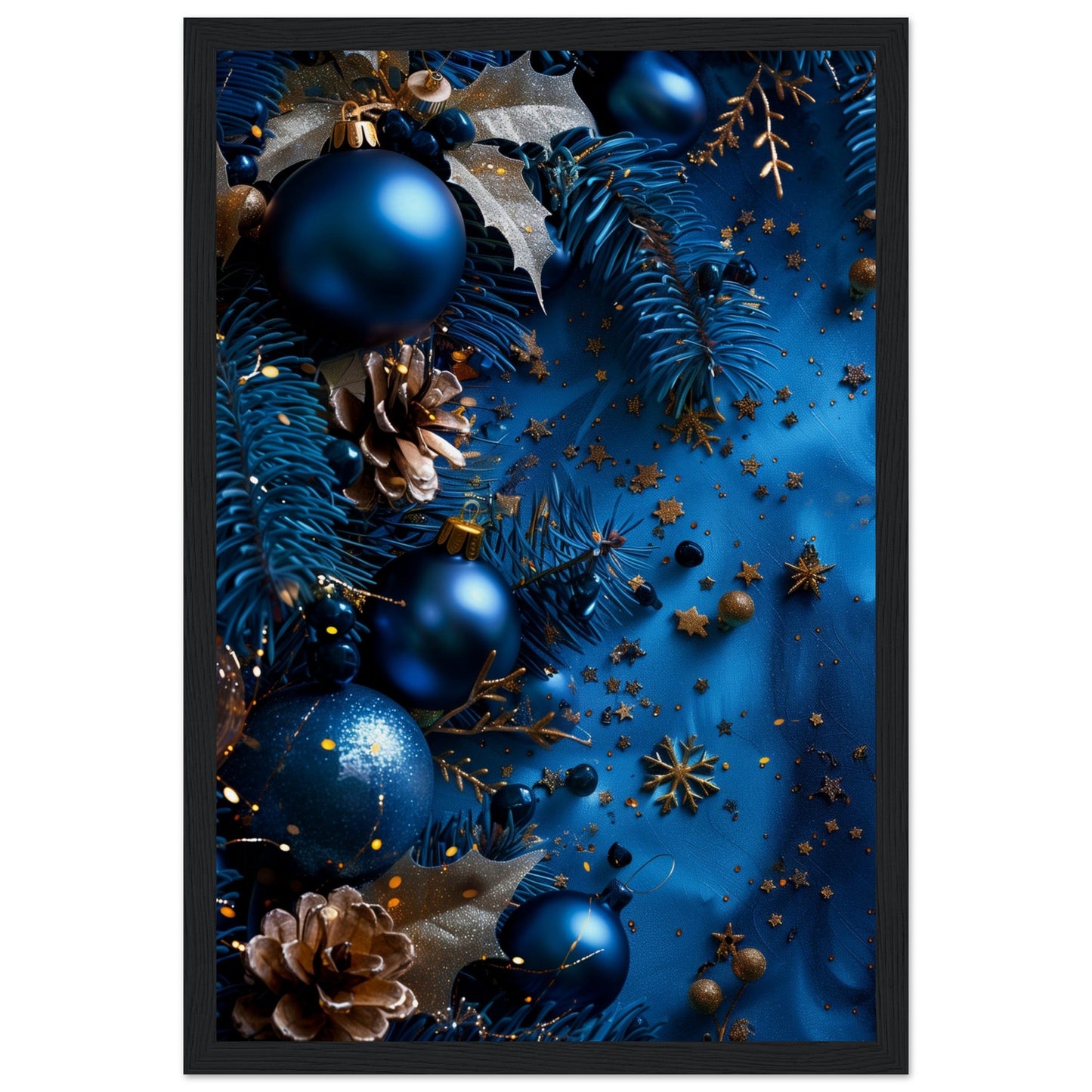 Affiche Noël Bleu ( 30x45-cm-Bois-noir)