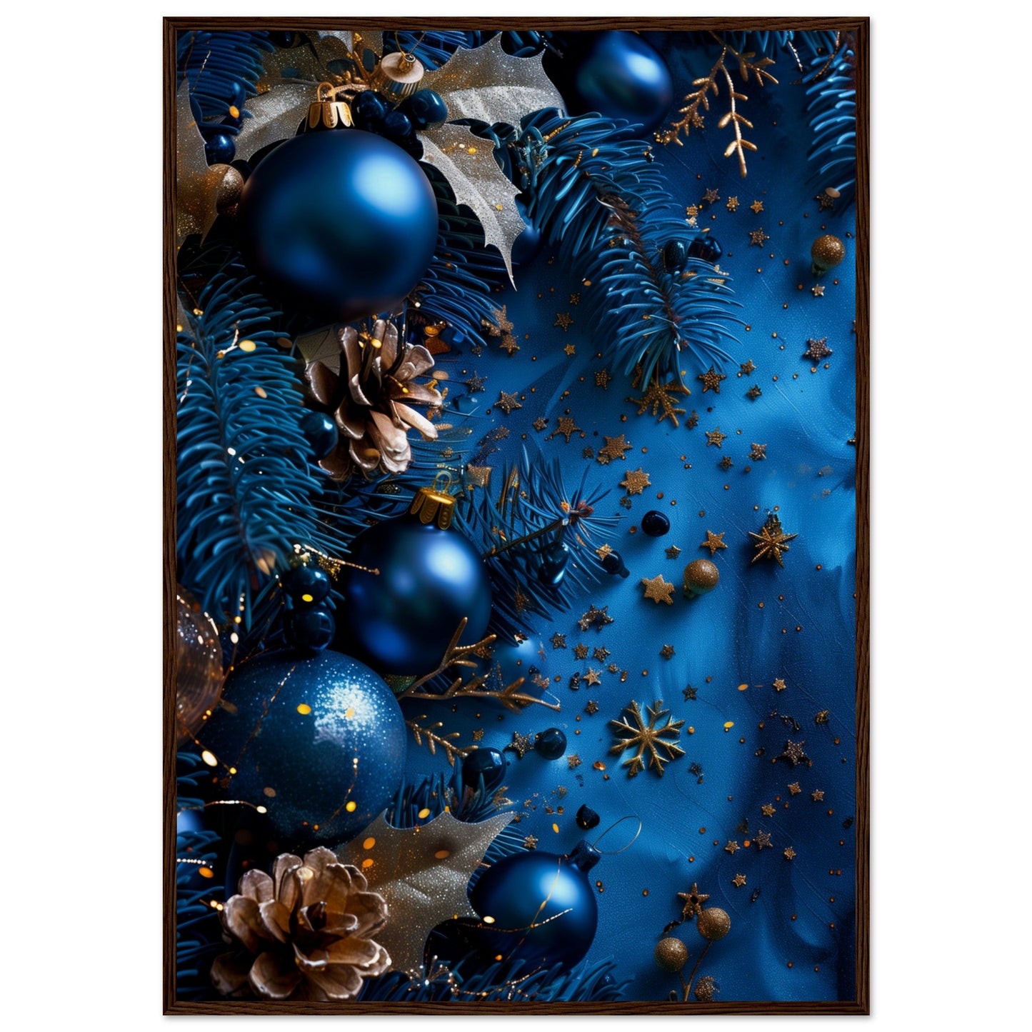 Affiche Noël Bleu ( 70x100-cm-Bois-foncé)