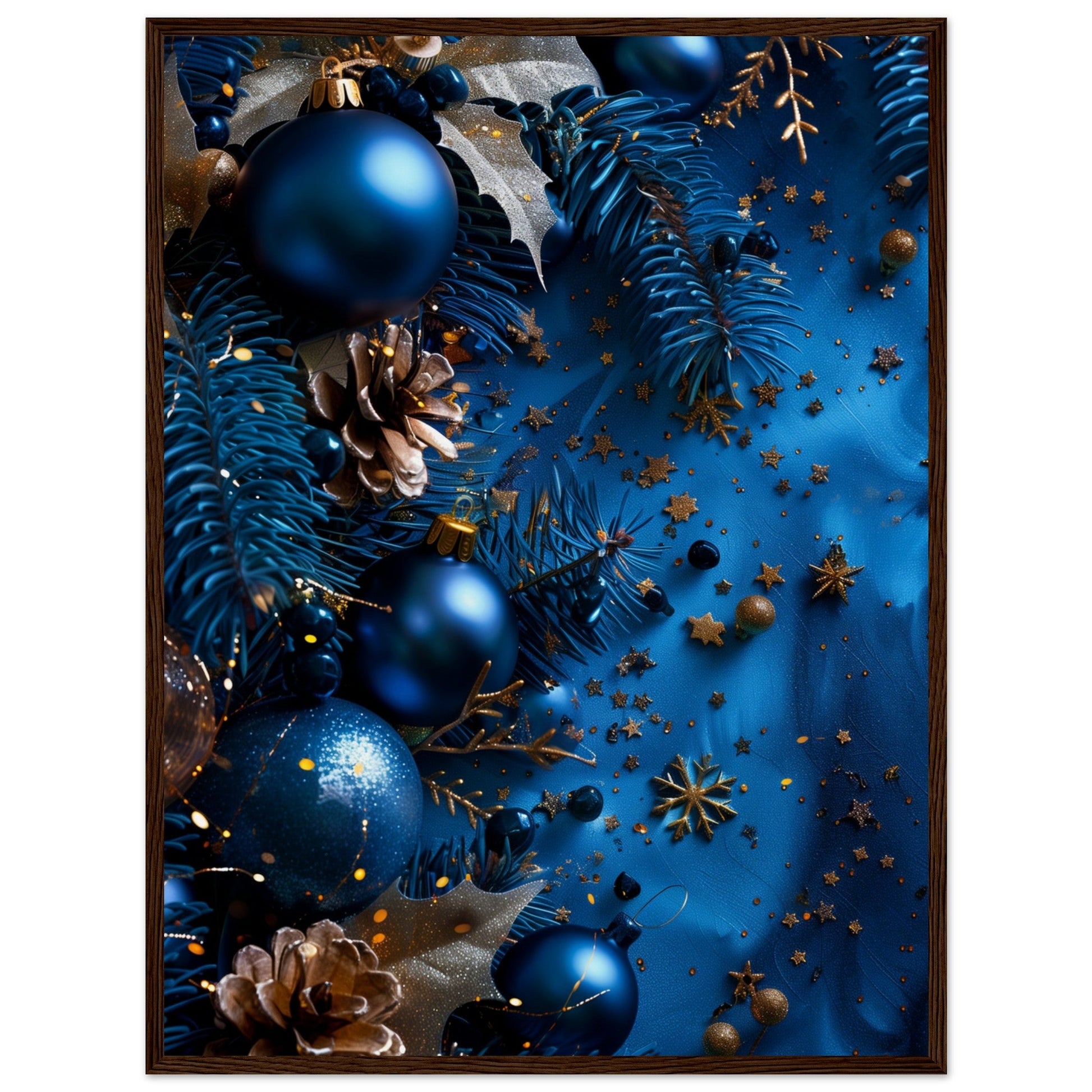 Affiche Noël Bleu ( 60x80-cm-Bois-foncé)