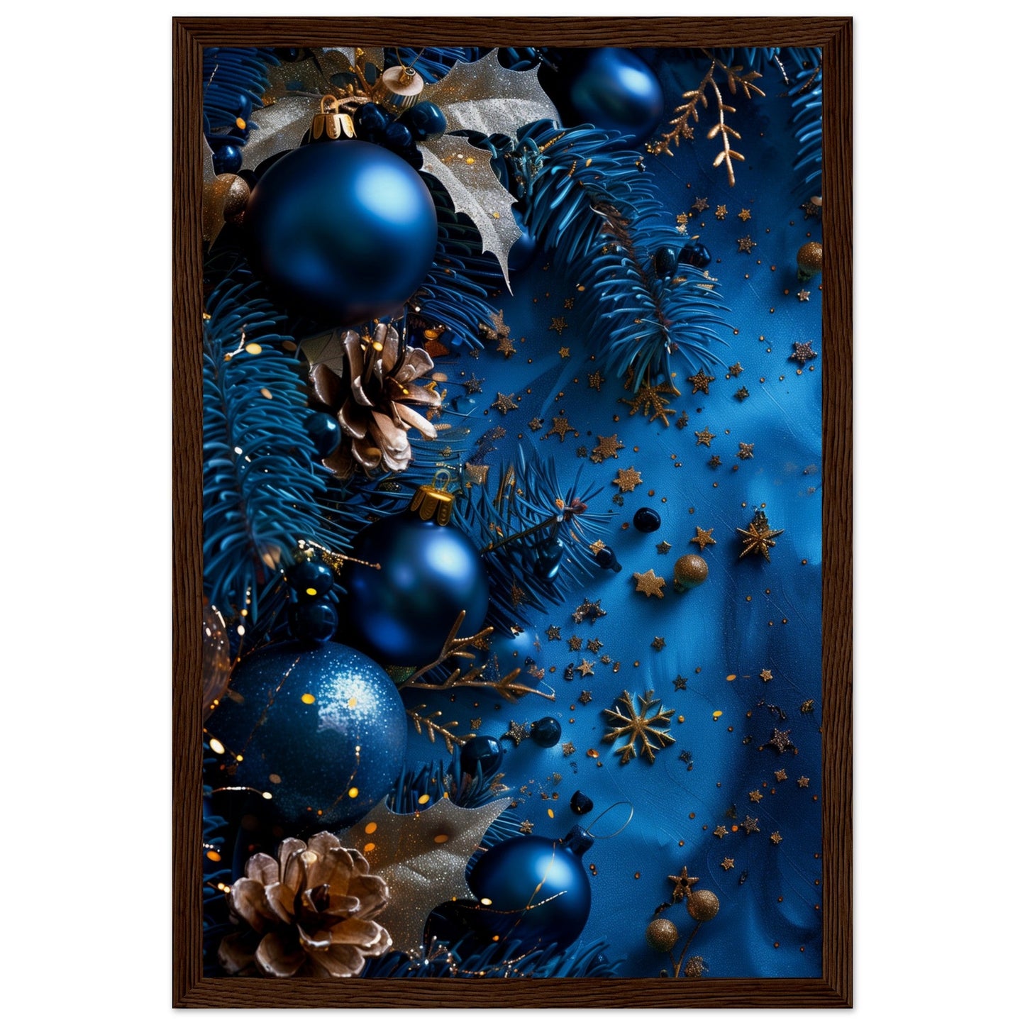 Affiche Noël Bleu ( 30x45-cm-Bois-foncé)