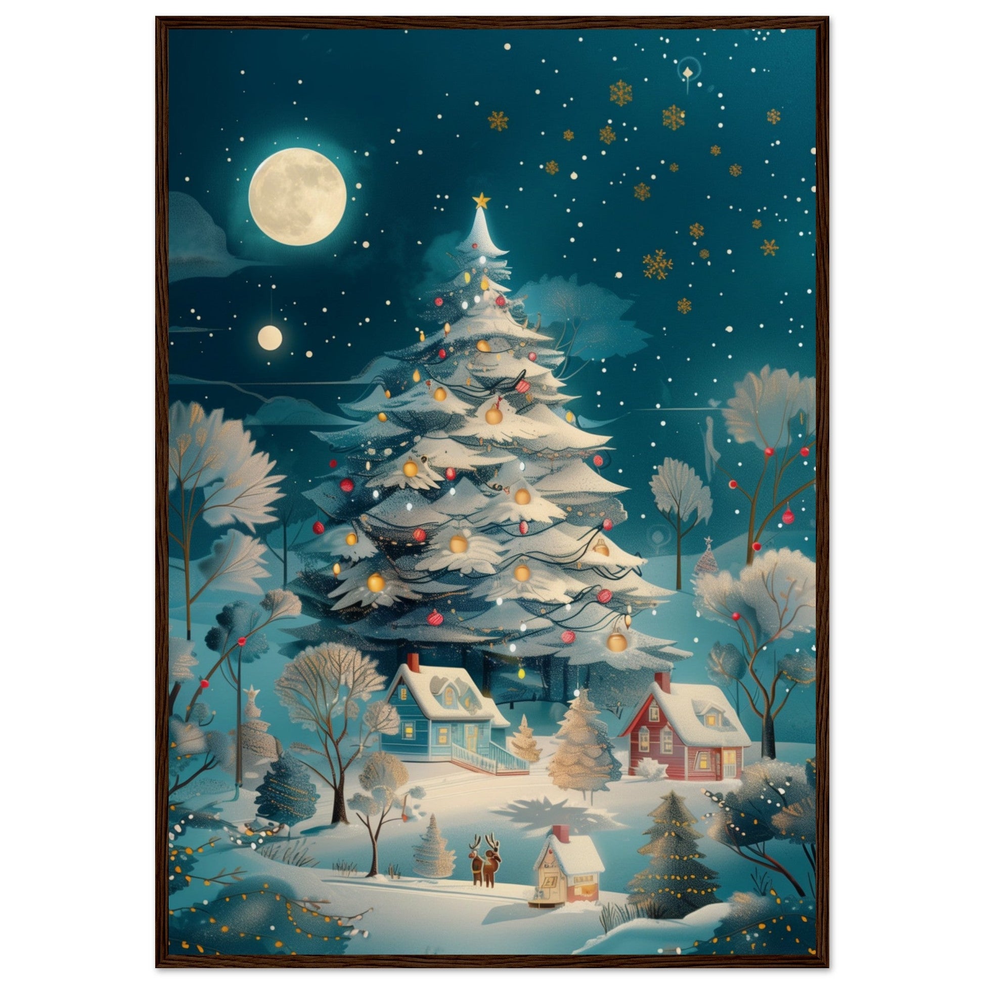 Affiche Noël Moderne ( 70x100-cm-Bois-foncé)