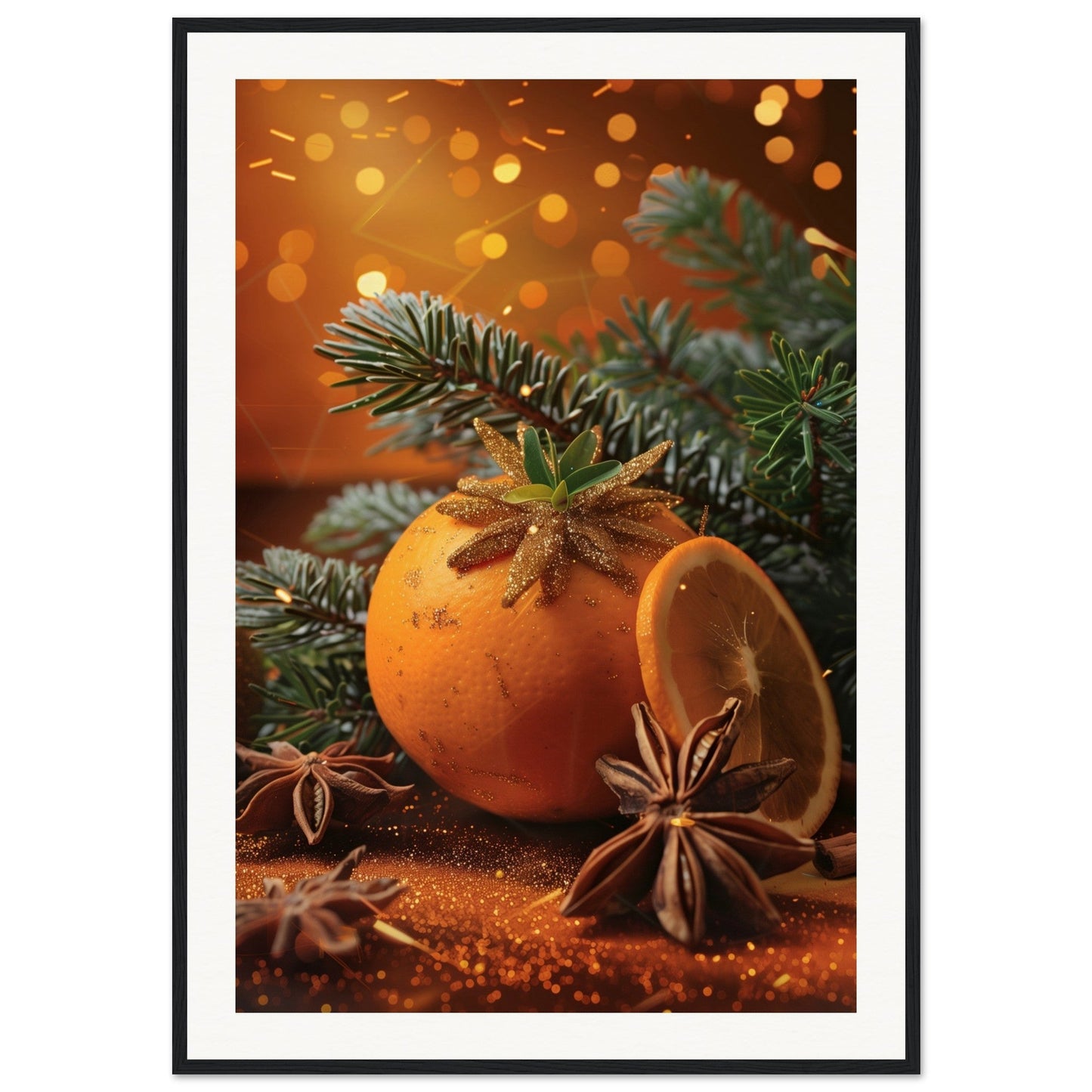 Affiche Noël Orange ( 70x100-cm-Bois-noir)