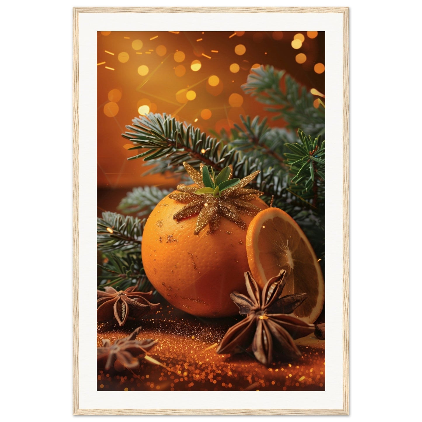 Affiche Noël Orange ( 60x90-cm-Bois-clair)