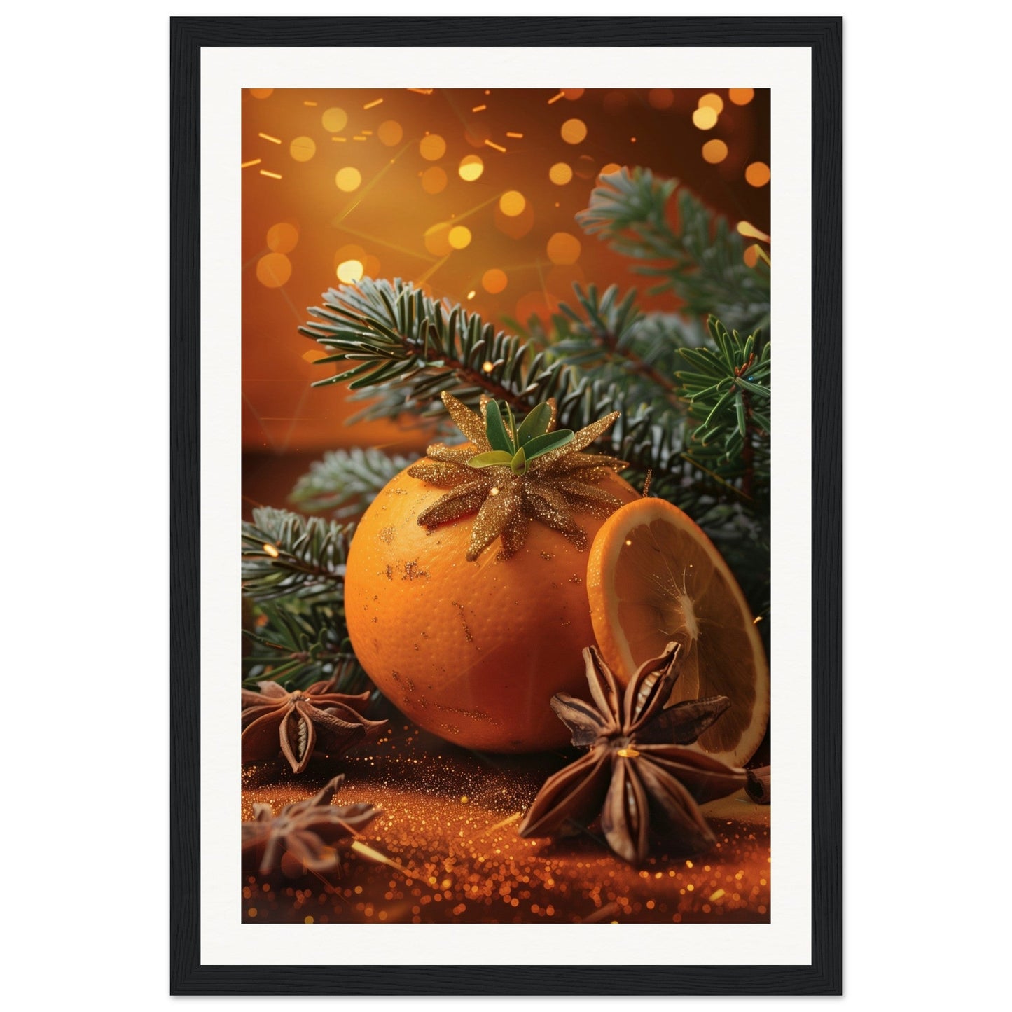 Affiche Noël Orange ( 30x45-cm-Bois-noir)