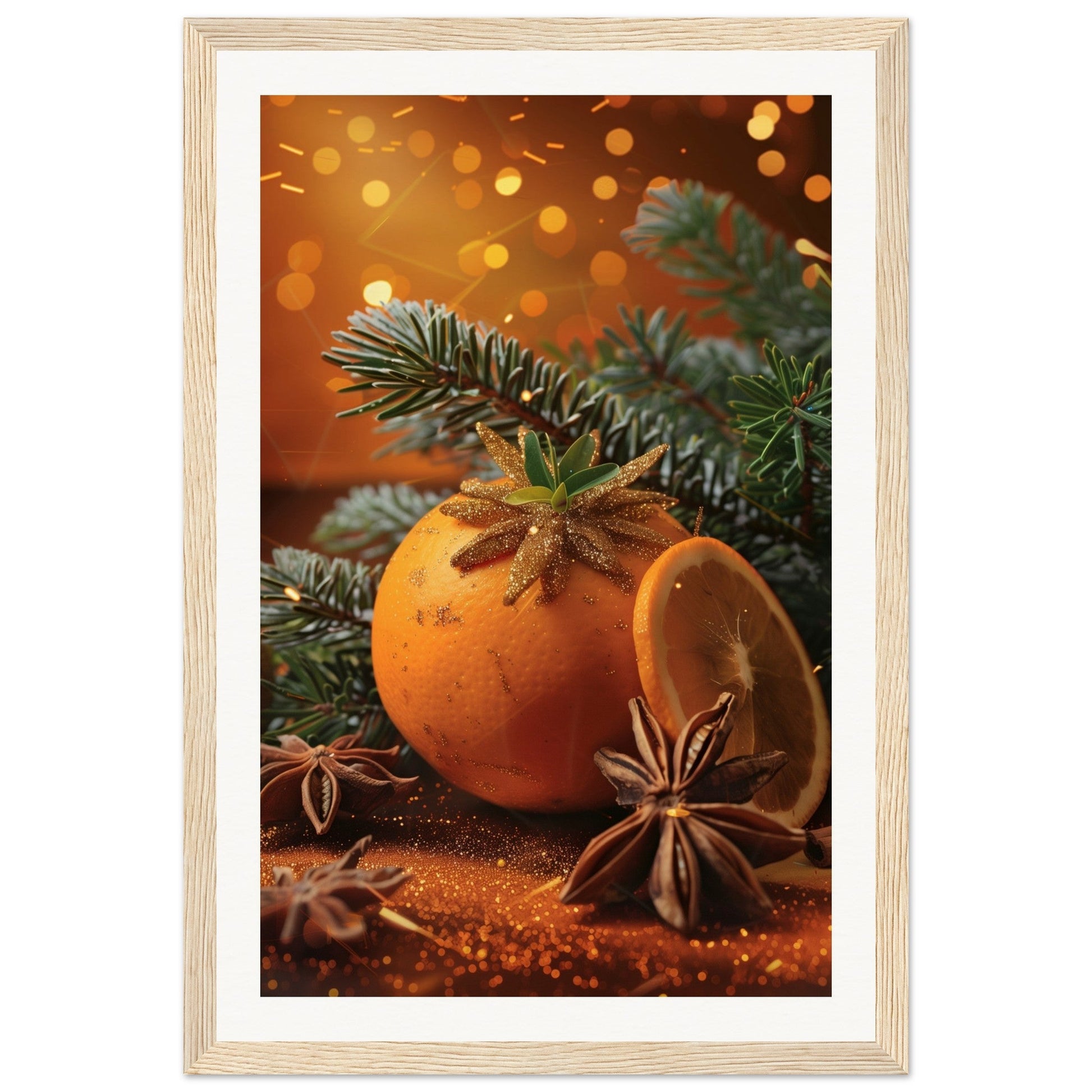 Affiche Noël Orange ( 30x45-cm-Bois-clair)