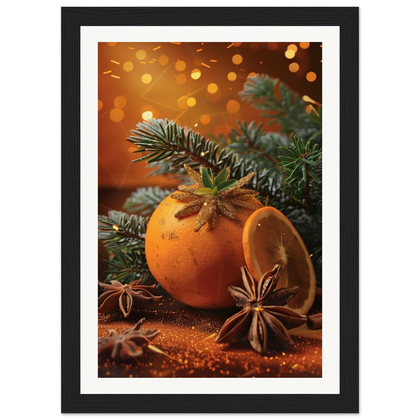 Affiche Noël Orange ( 21x29.7-cm-Bois-noir)