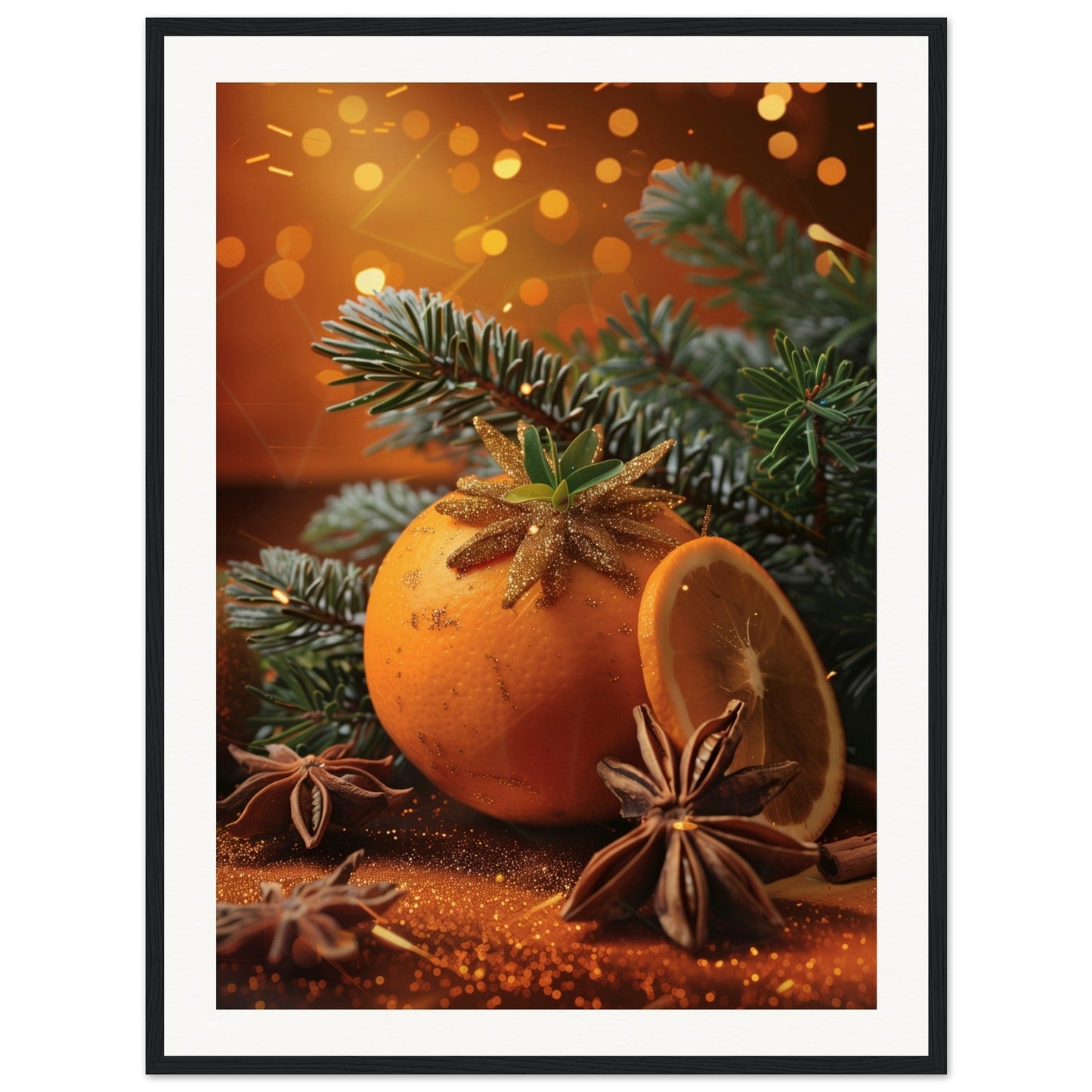 Affiche Noël Orange ( 60x80-cm-Bois-noir)