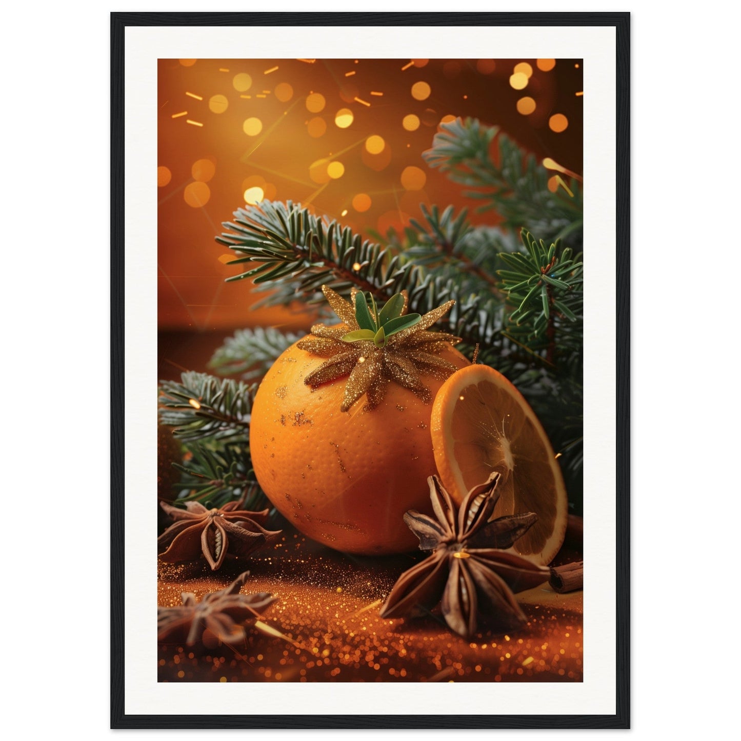 Affiche Noël Orange ( 50x70-cm-Bois-noir)