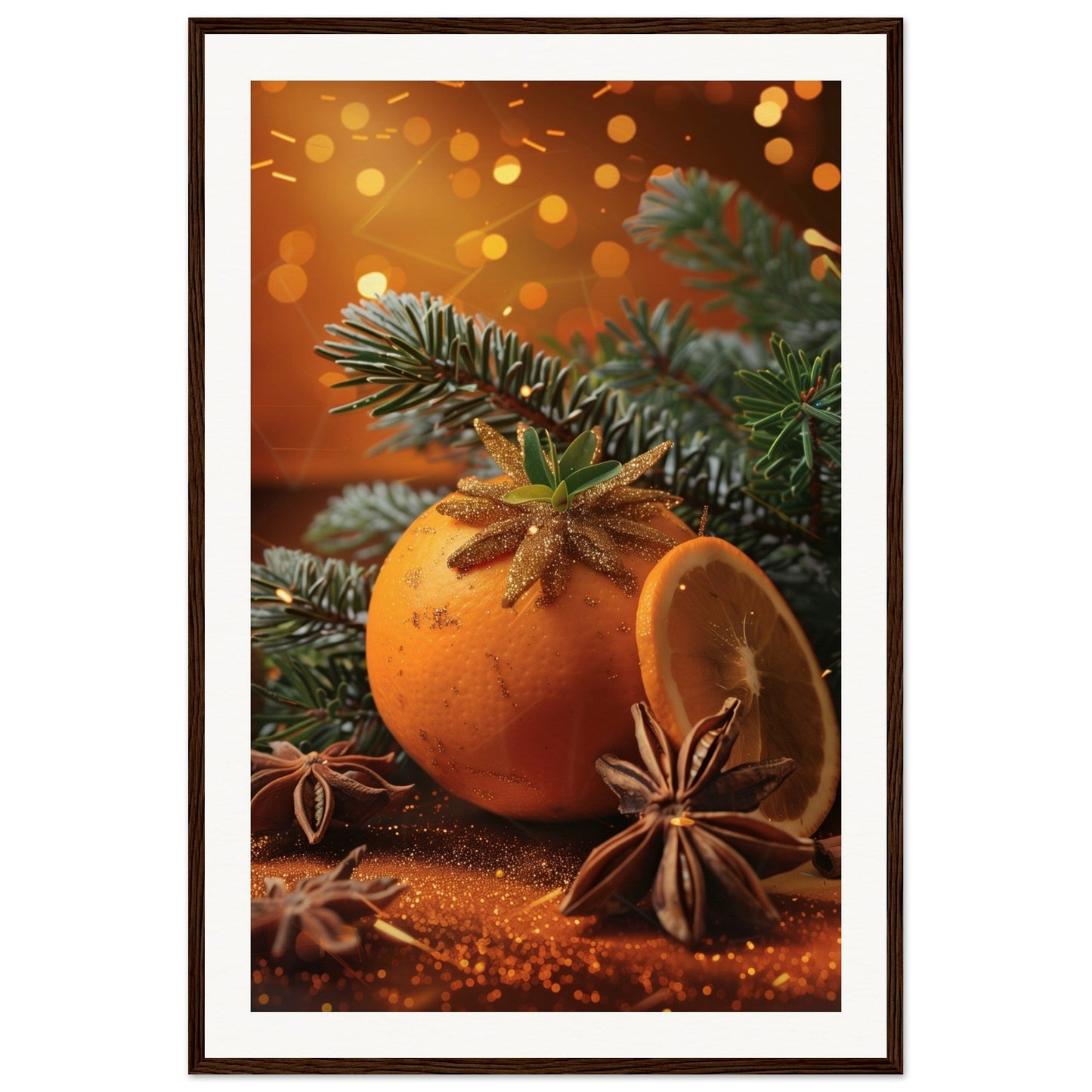 Affiche Noël Orange ( 60x90-cm-Bois-foncé)