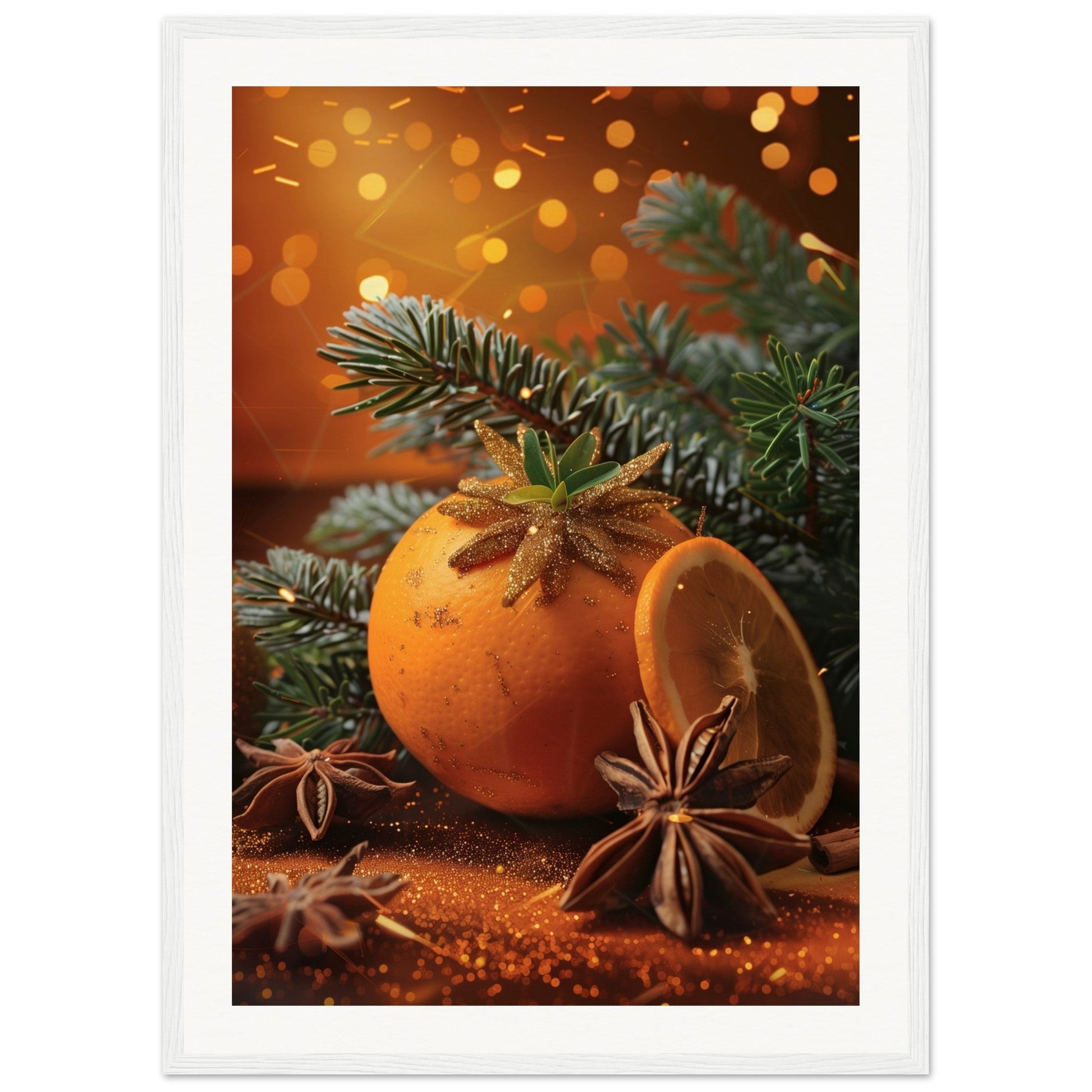 Affiche Noël Orange ( 50x70-cm-Bois-blanc)