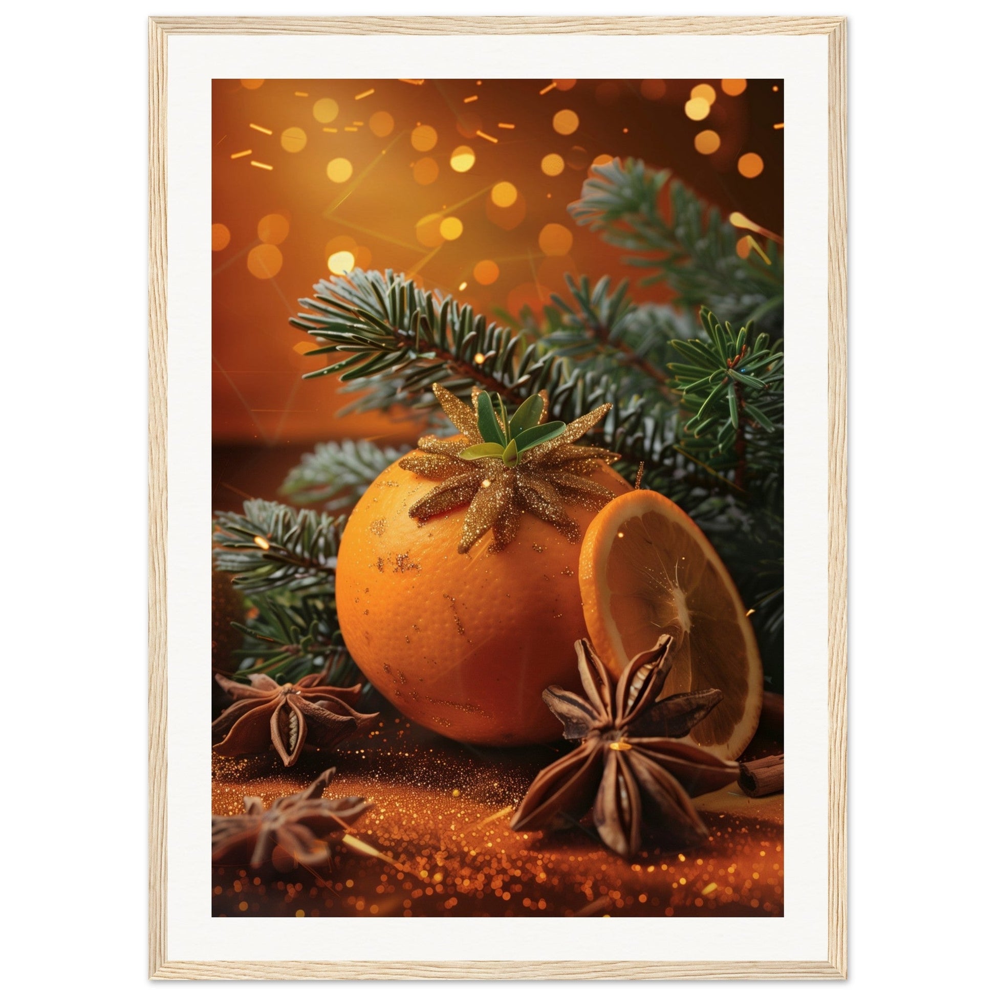 Affiche Noël Orange ( 50x70-cm-Bois-clair)