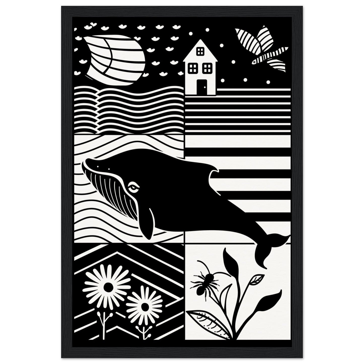 Affiche Noir et Blanc Bébé ( 30x45-cm-Bois-noir)