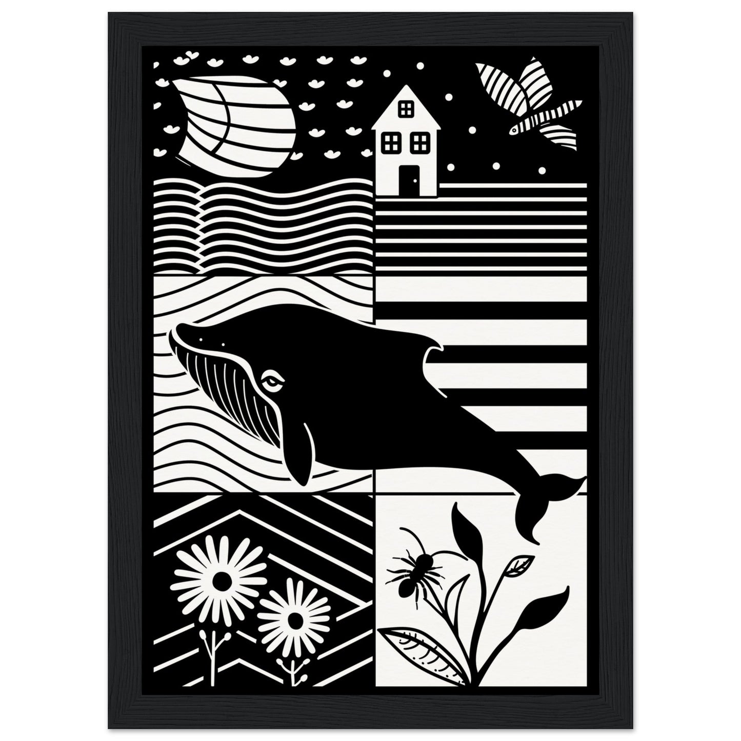 Affiche Noir et Blanc Bébé ( 21x29.7-cm-Bois-noir)