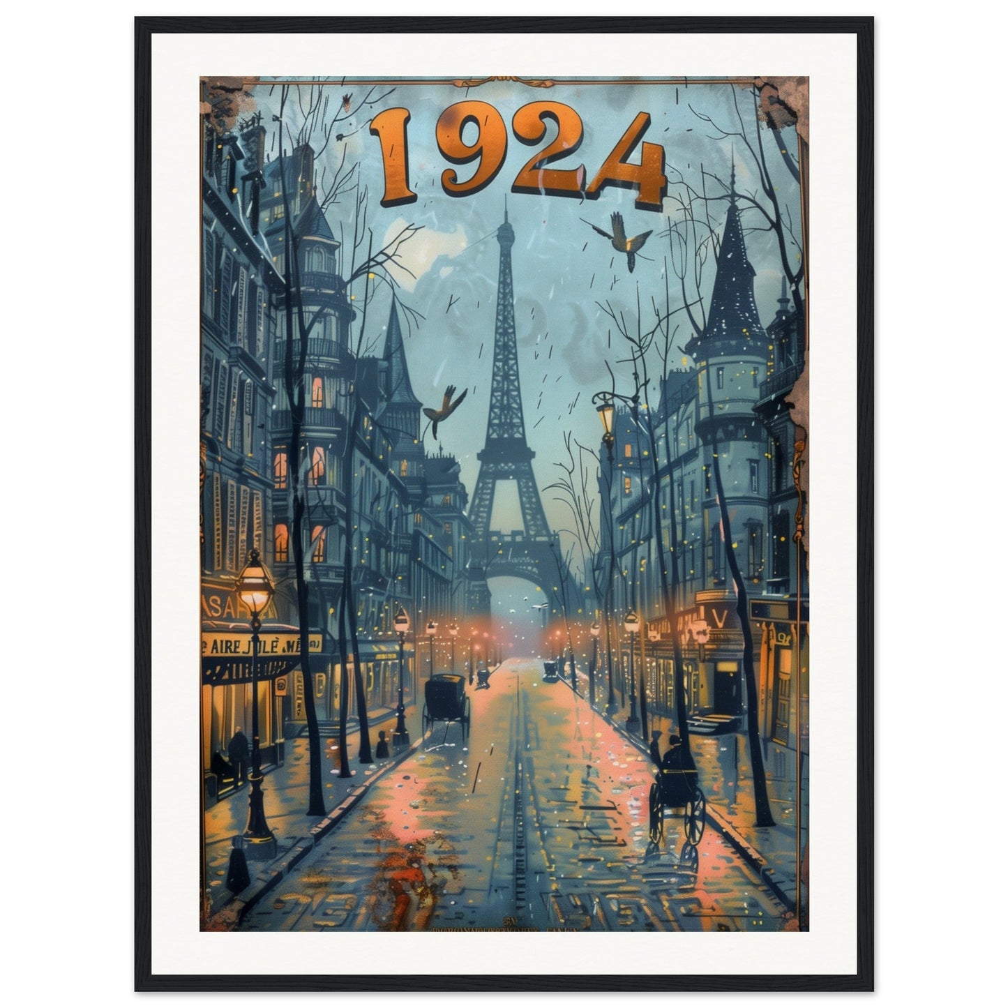 Affiche Paris 1924 ( 60x80-cm-Bois-noir)