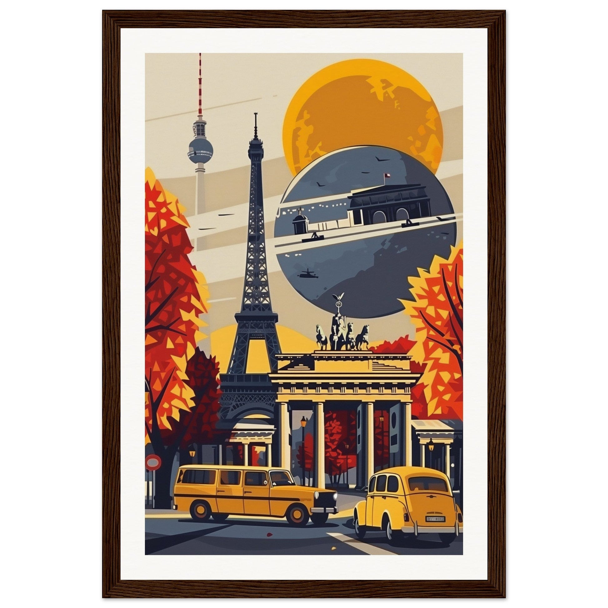 Affiche Paris Berlin ( 30x45-cm-Bois-foncé)