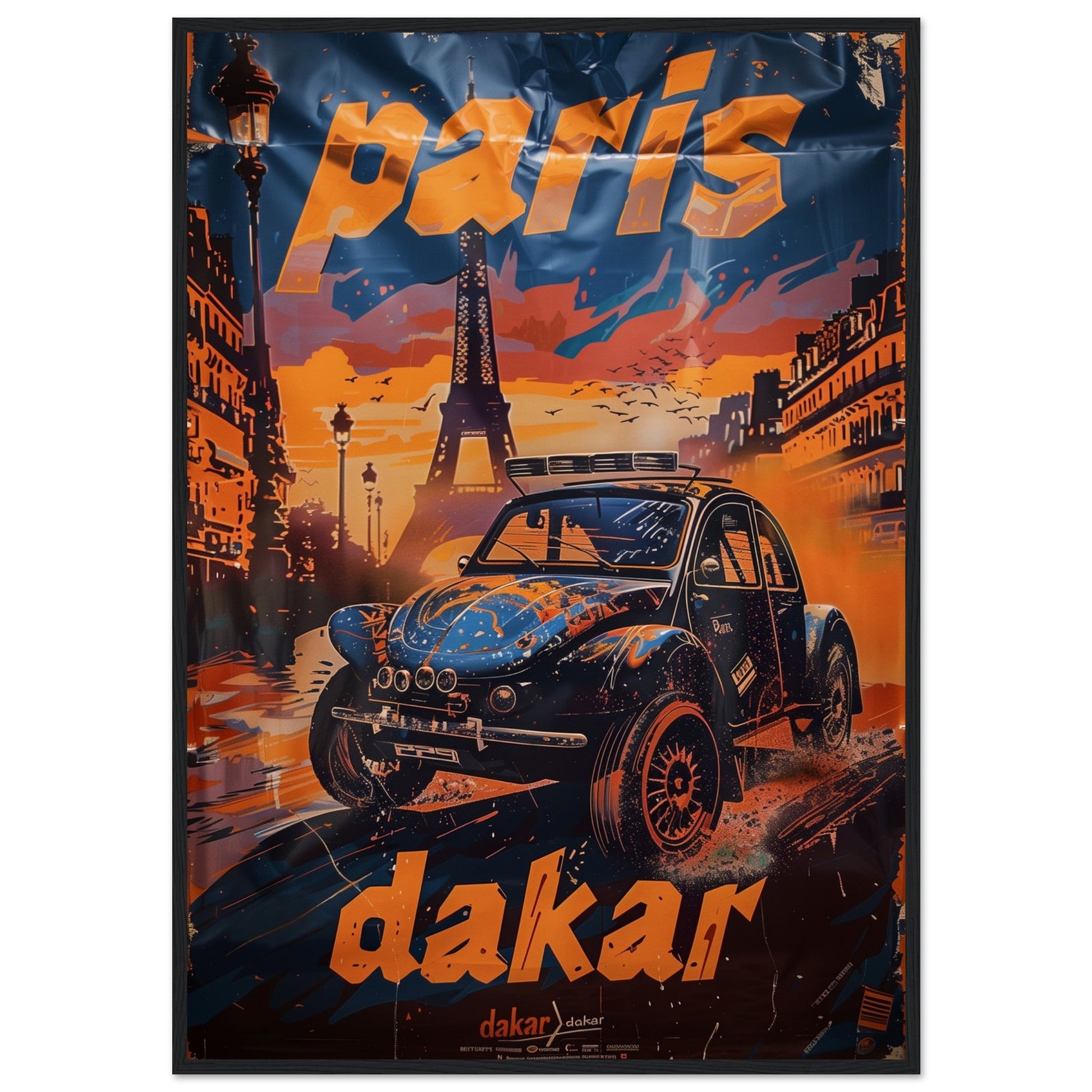 Affiche Paris Dakar ( 70x100-cm-Bois-noir)