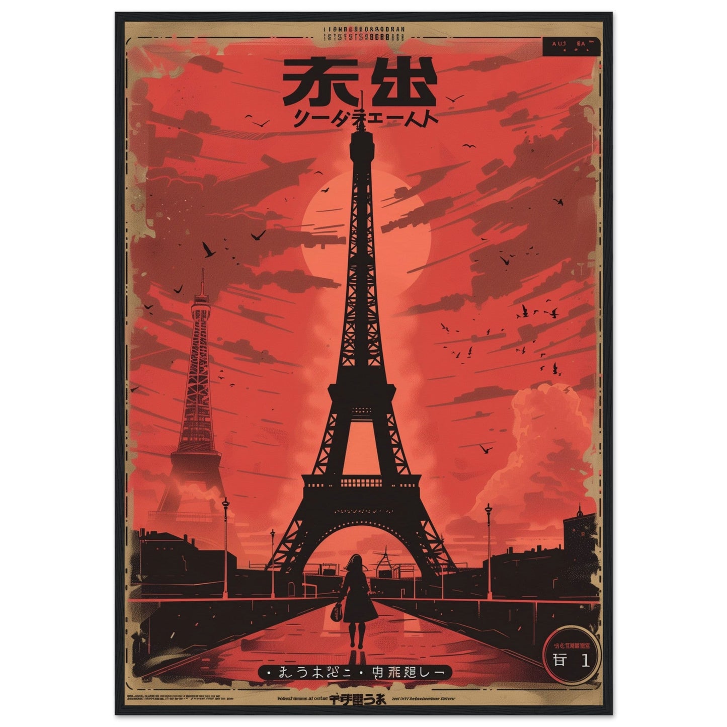 Affiche Paris Manga ( 70x100-cm-Bois-noir)