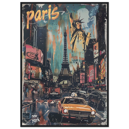 Affiche Paris New York ( 70x100-cm-Bois-noir)