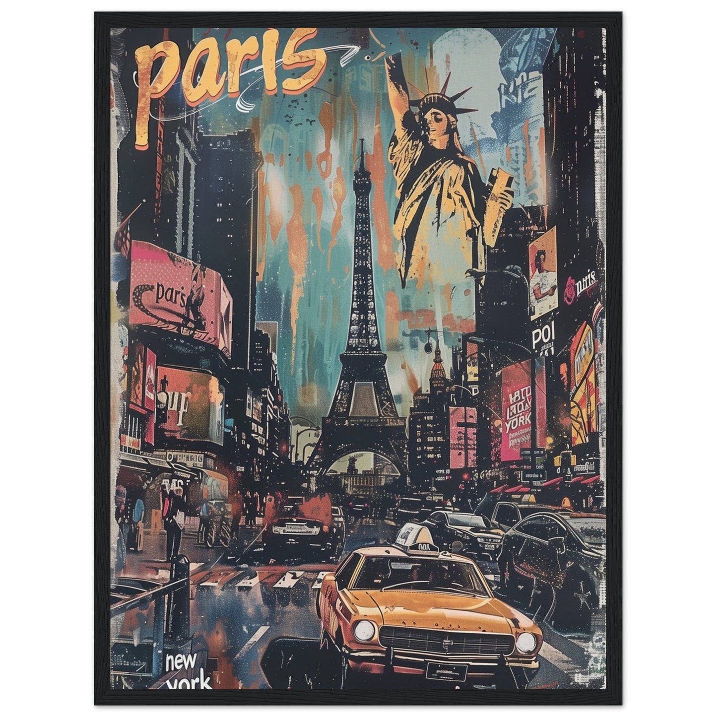 Affiche Paris New York ( 45x60-cm-Bois-noir)