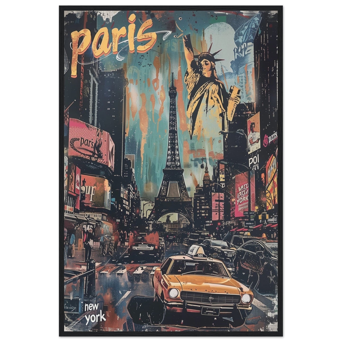 Affiche Paris New York ( 60x90-cm-Bois-noir)