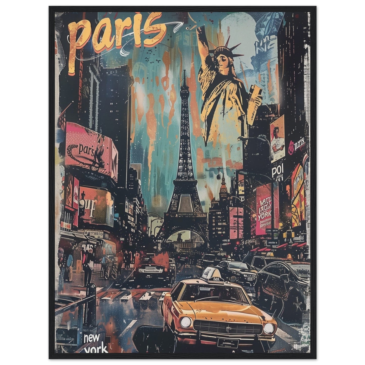 Affiche Paris New York ( 60x80-cm-Bois-noir)