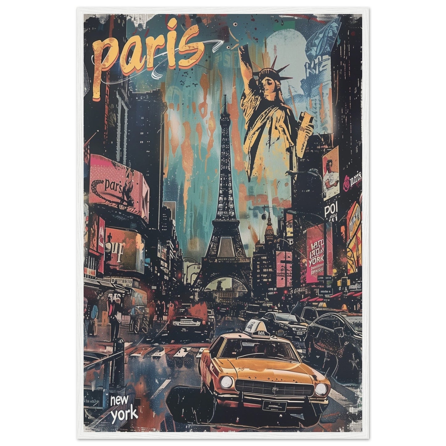 Affiche Paris New York ( 60x90-cm-Bois-blanc)