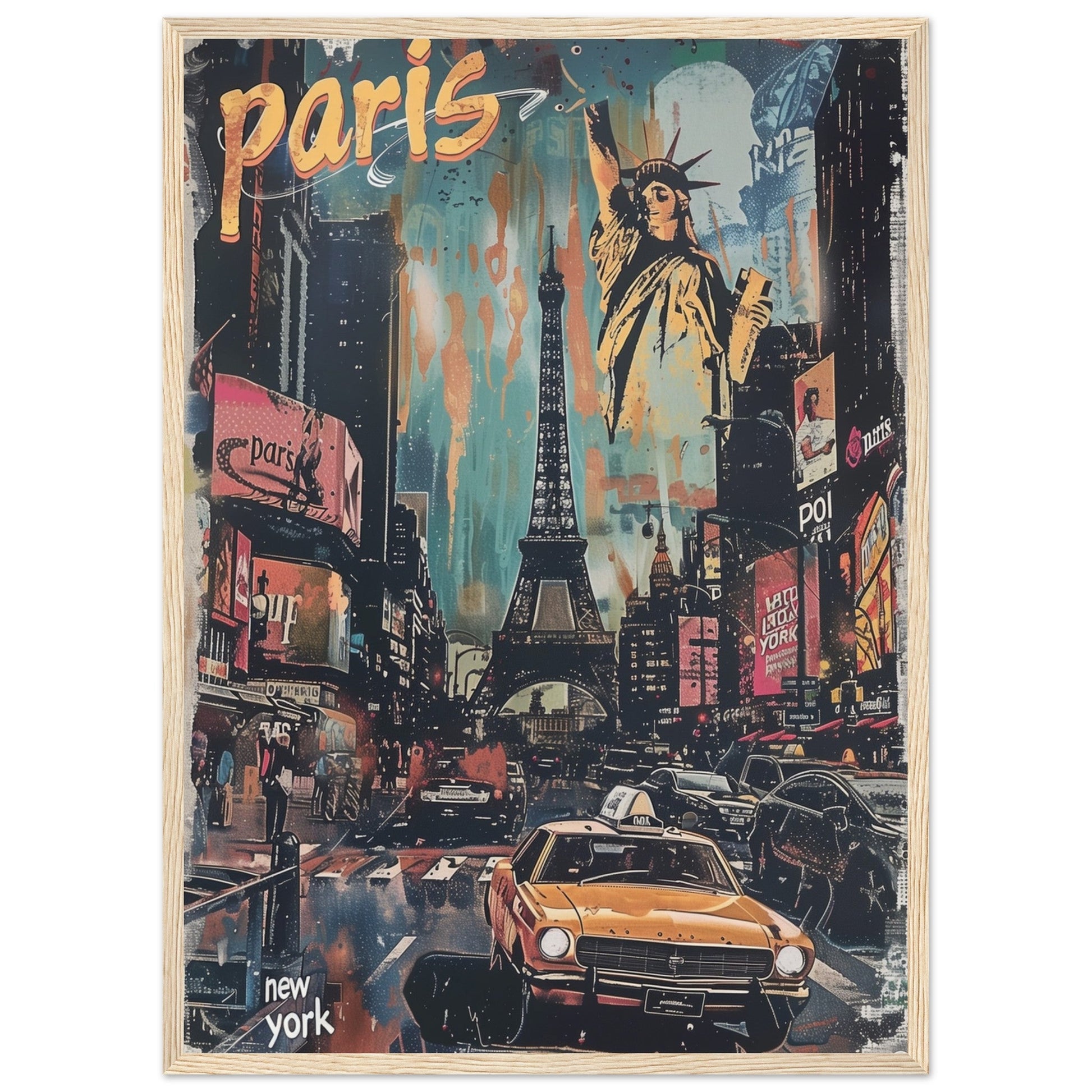 Affiche Paris New York ( 50x70-cm-Bois-clair)