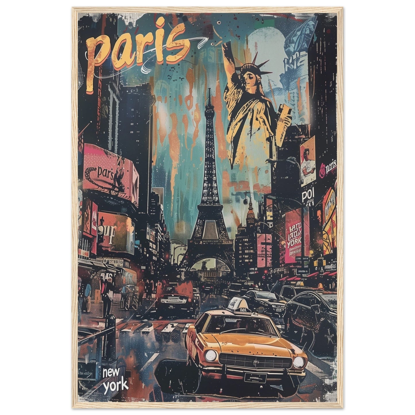 Affiche Paris New York ( 60x90-cm-Bois-clair)