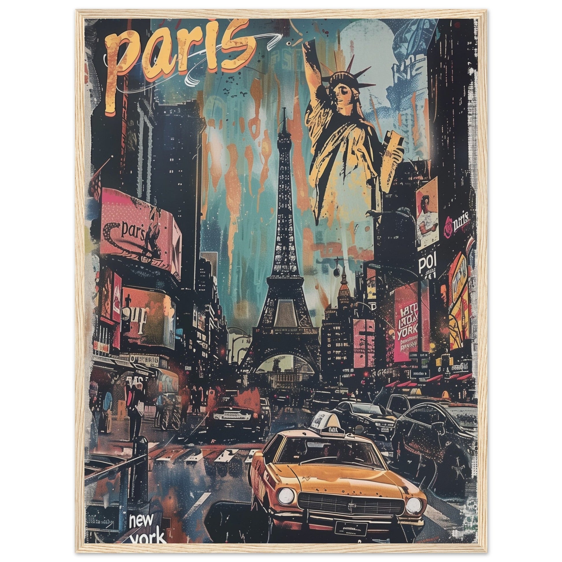 Affiche Paris New York ( 60x80-cm-Bois-clair)