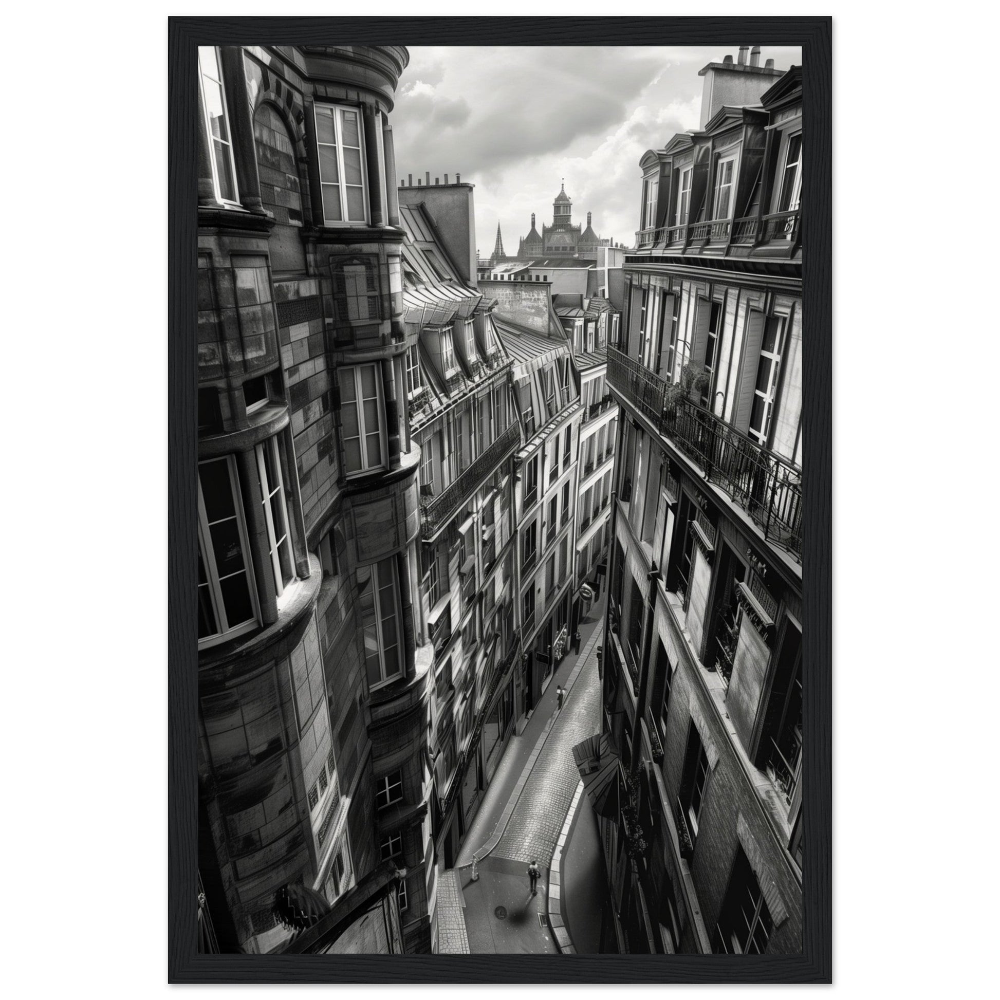 Affiche Paris Noir et Blanc ( 30x45-cm-Bois-noir)