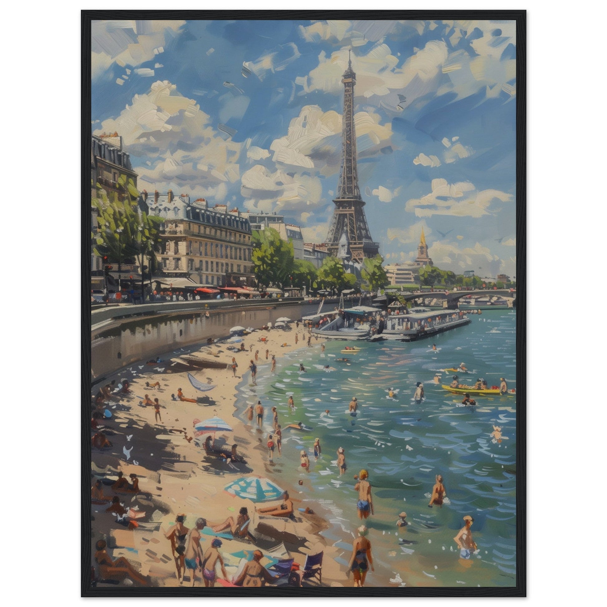 Affiche Paris Plage ( 60x80-cm-Bois-noir)