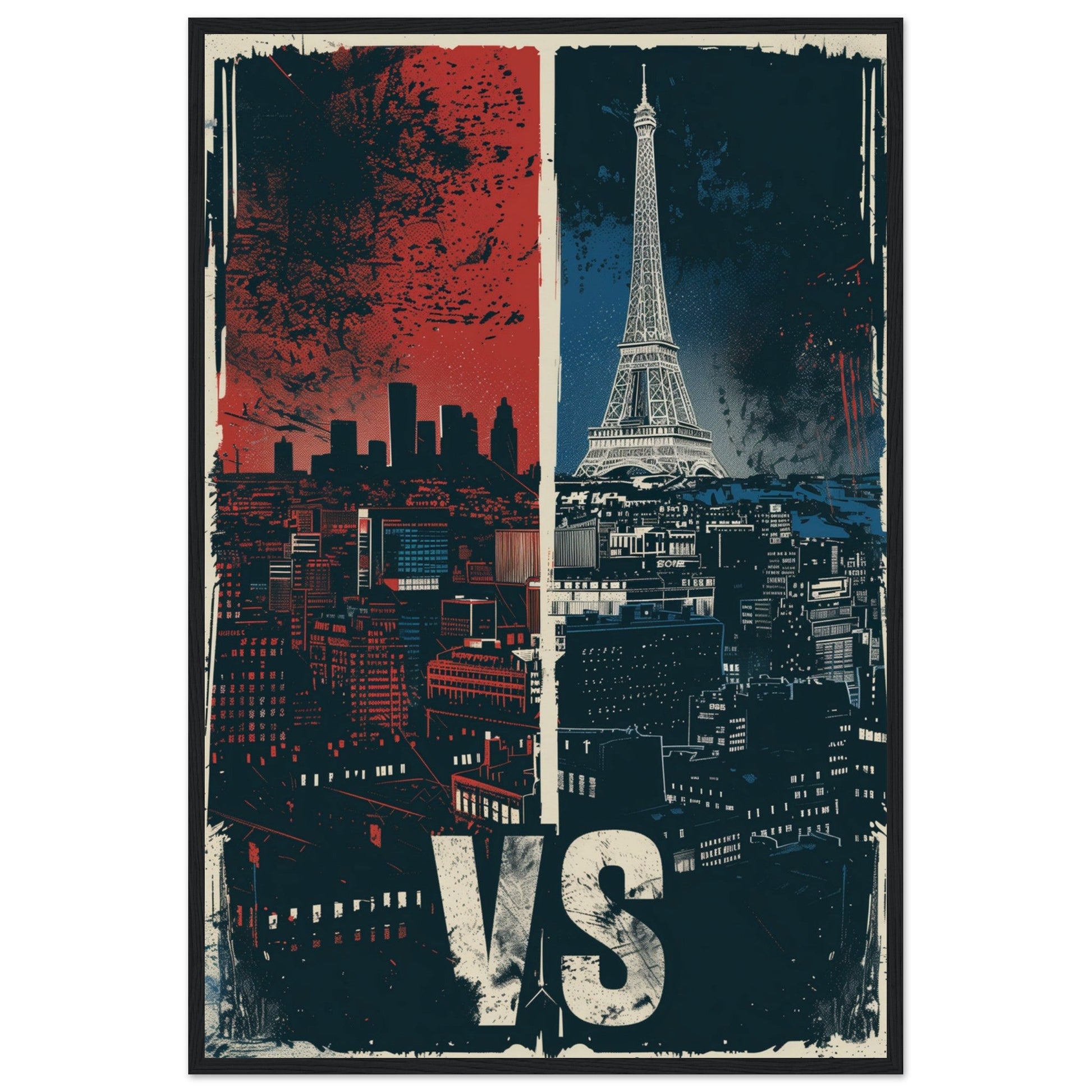 Affiche Paris vs New York ( 60x90-cm-Bois-noir)