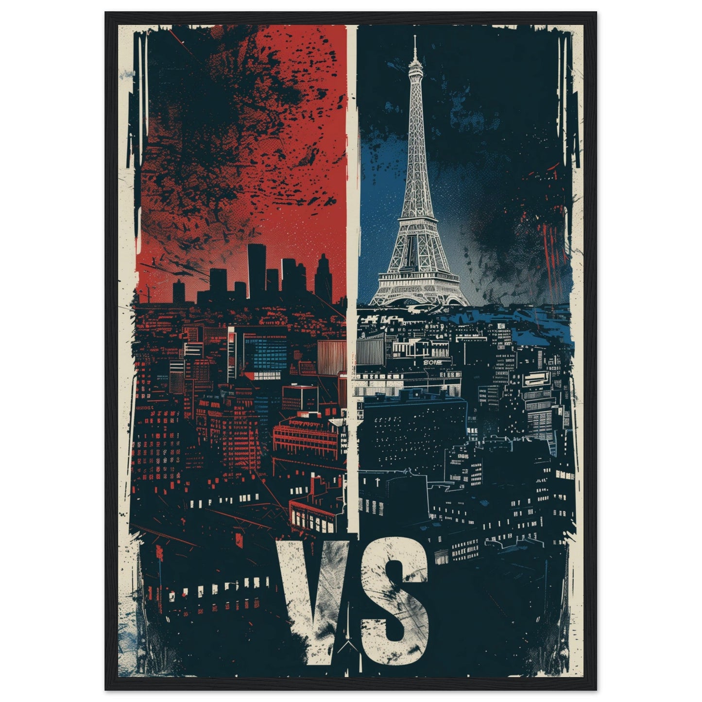 Affiche Paris vs New York ( 50x70-cm-Bois-noir)