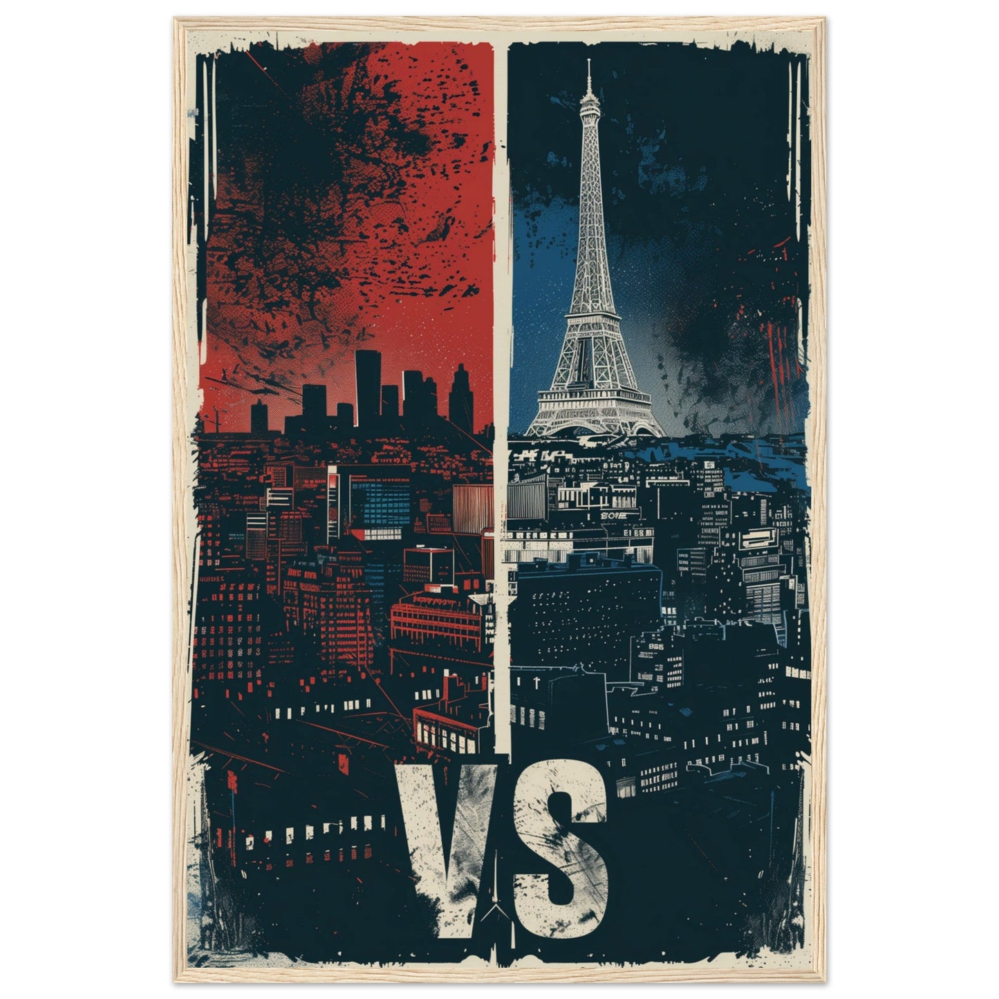 Affiche Paris vs New York ( 60x90-cm-Bois-clair)