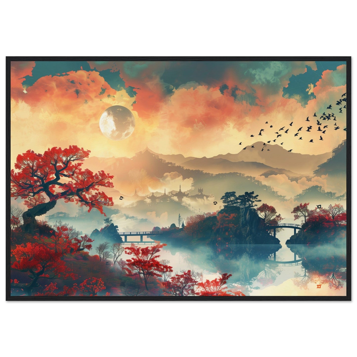 Affiche Paysage Japonais ( 70x100-cm-Bois-noir)