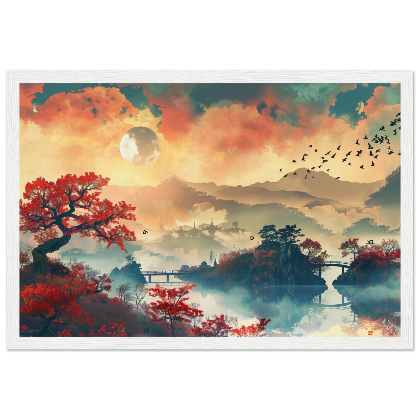 Affiche Paysage Japonais ( 30x45-cm-Bois-blanc)