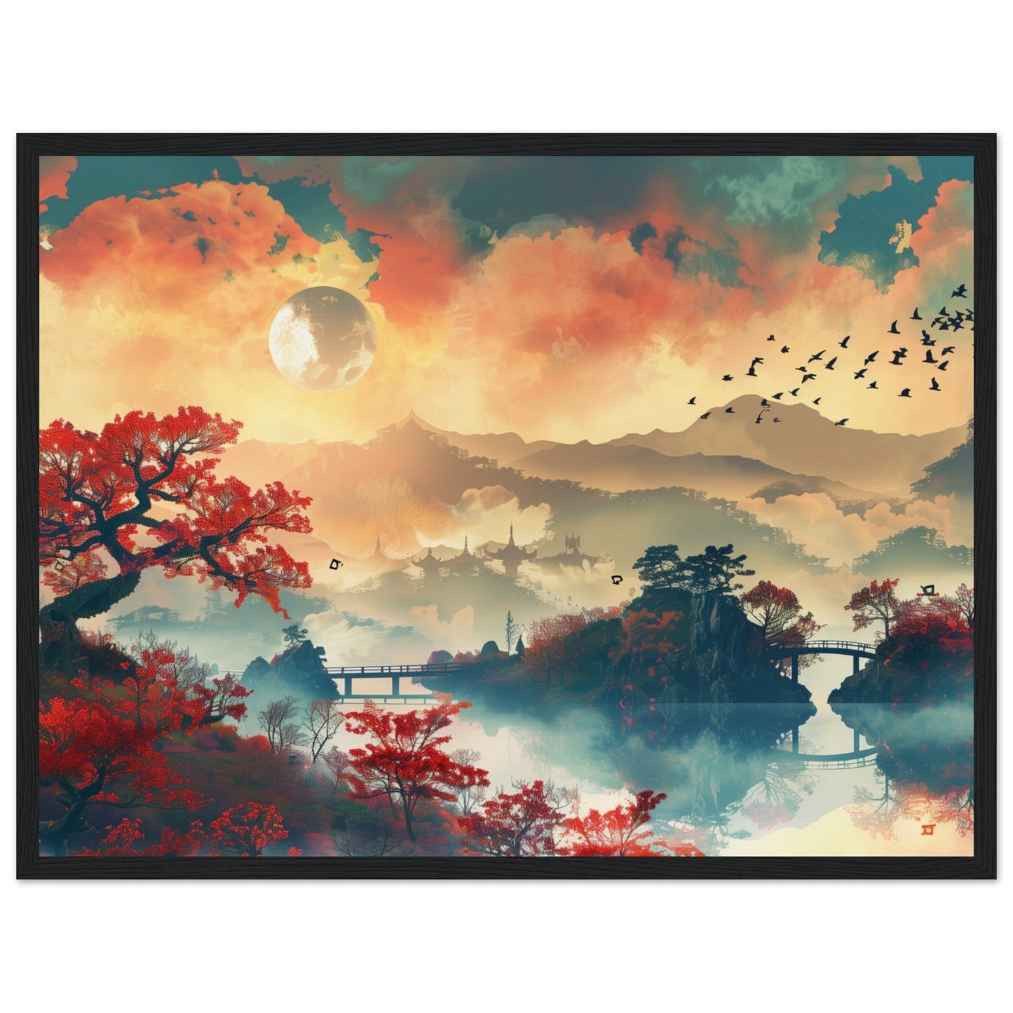 Affiche Paysage Japonais ( 45x60-cm-Bois-noir)