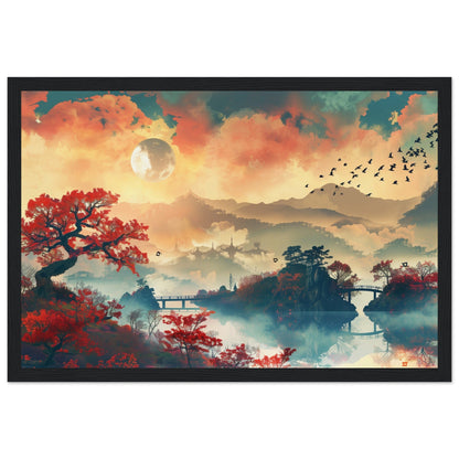 Affiche Paysage Japonais ( 30x45-cm-Bois-noir)