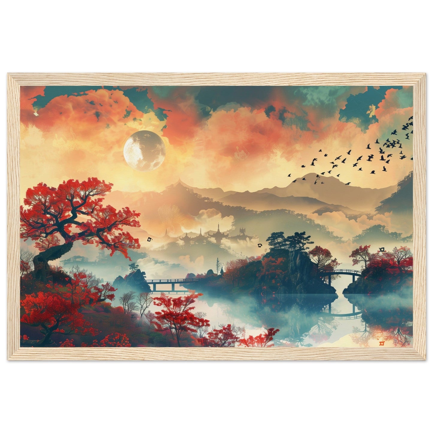 Affiche Paysage Japonais ( 30x45-cm-Bois-clair)