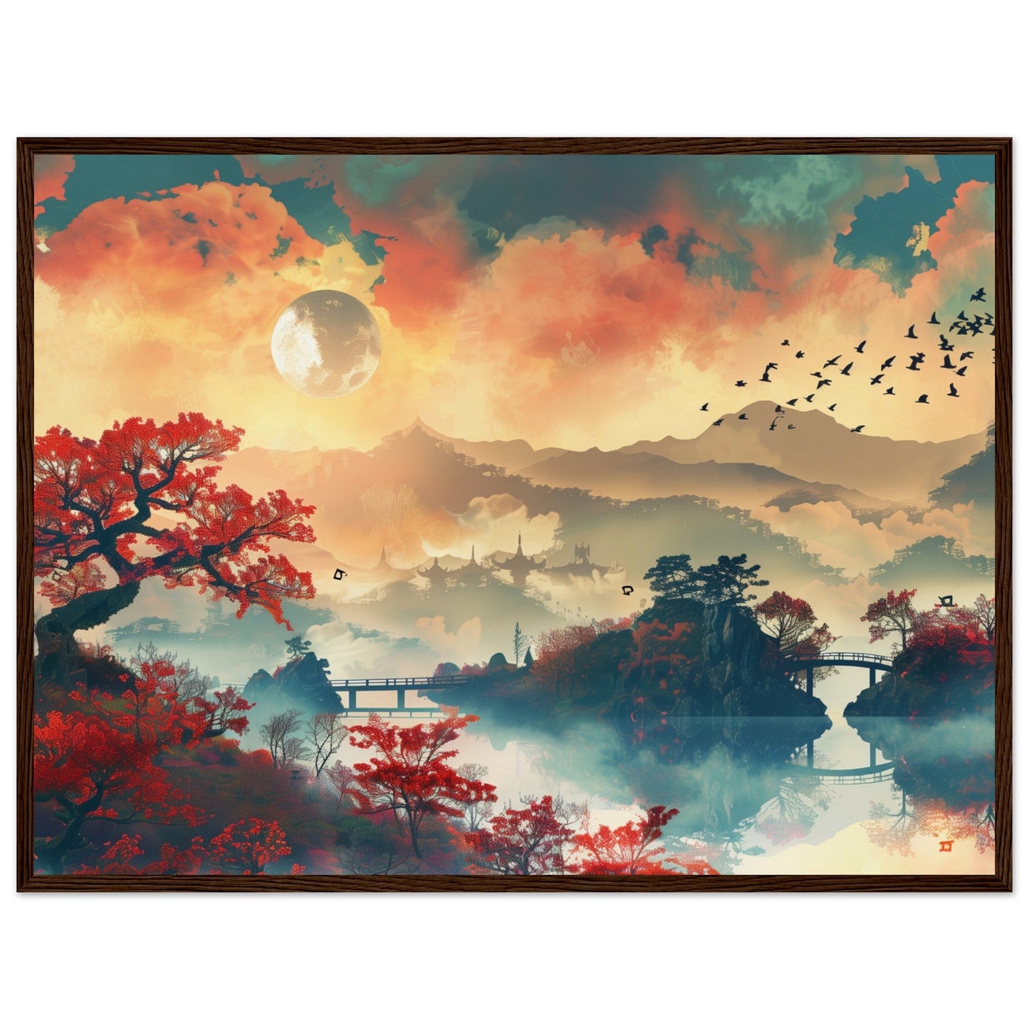 Affiche Paysage Japonais ( 60x80-cm-Bois-foncé)