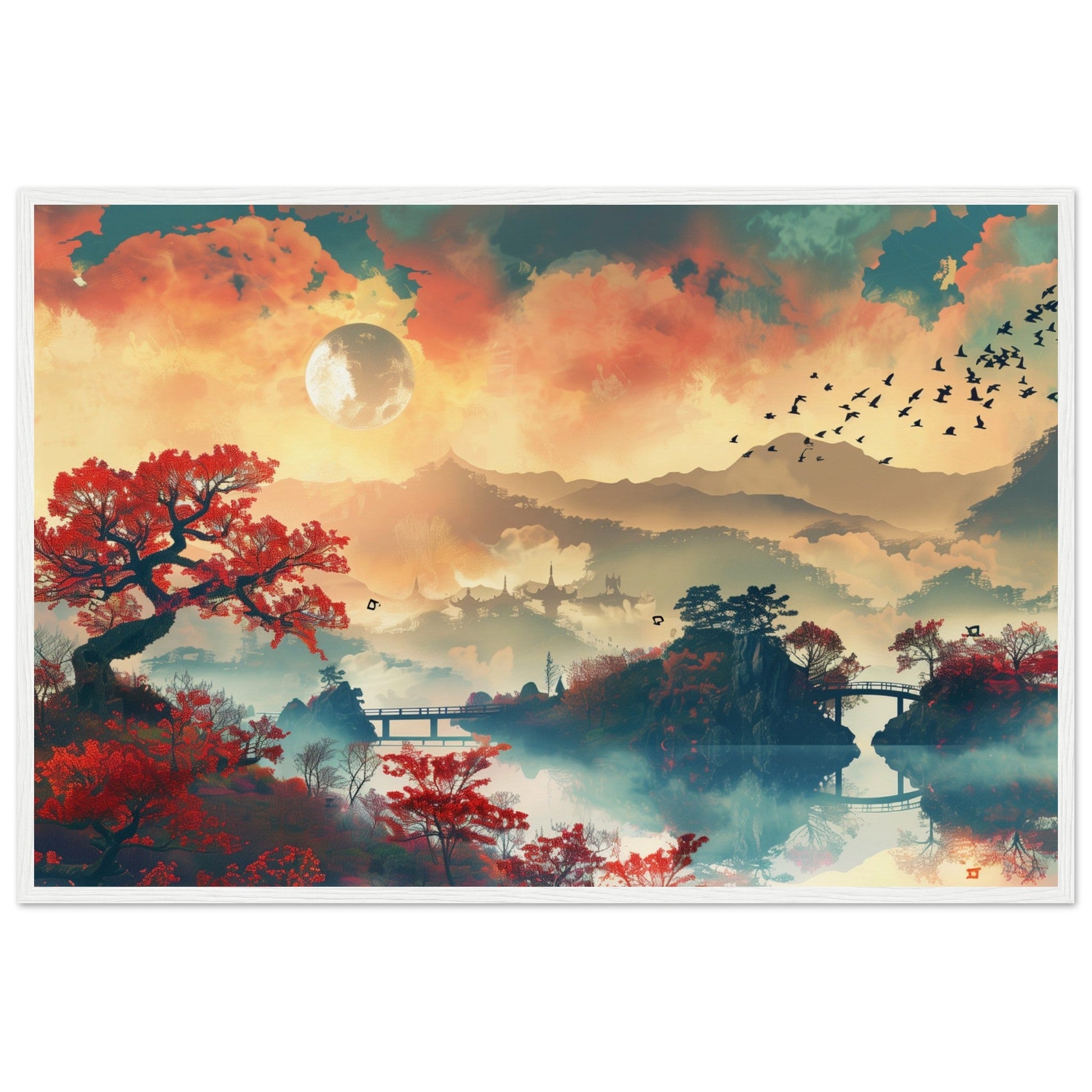 Affiche Paysage Japonais ( 60x90-cm-Bois-blanc)