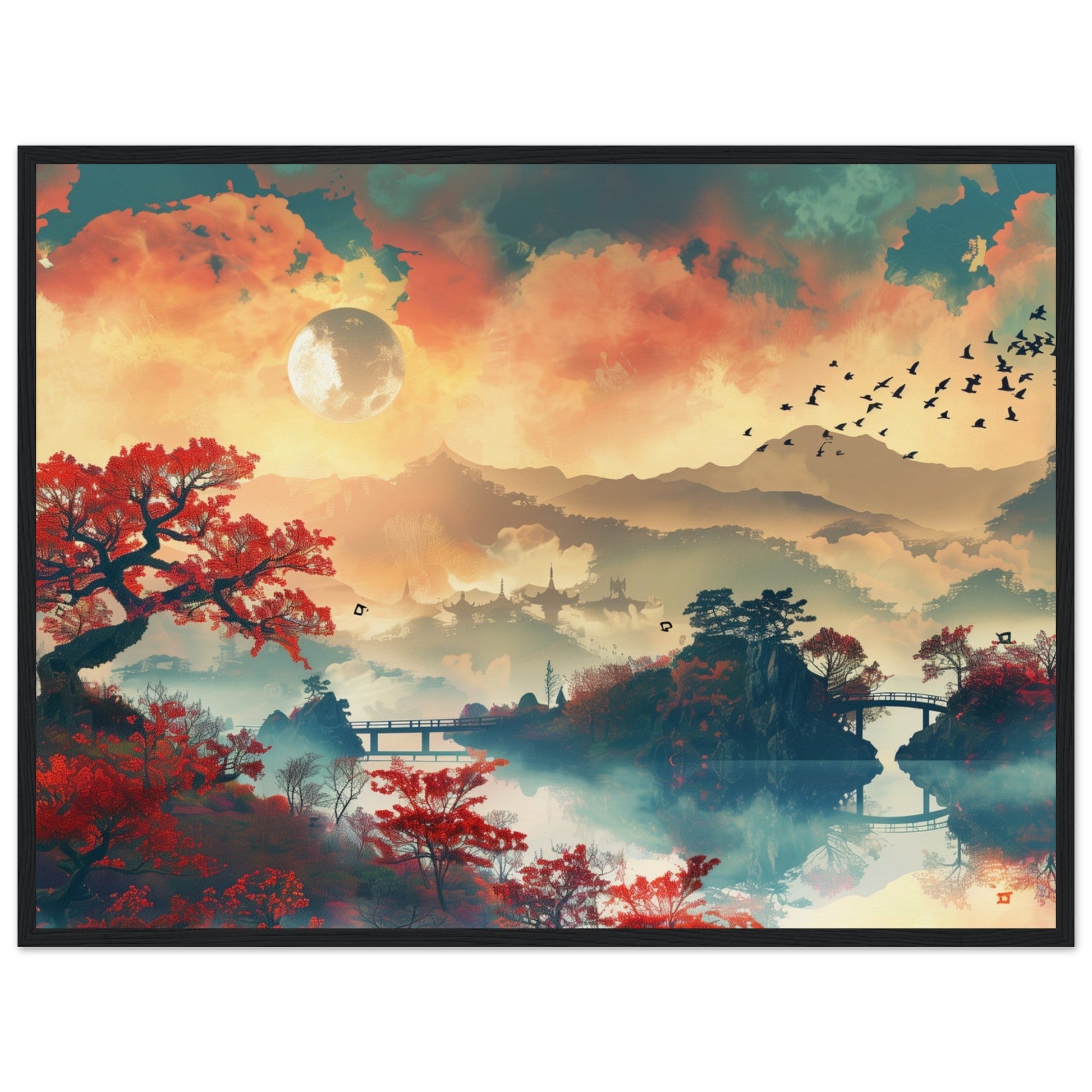 Affiche Paysage Japonais ( 60x80-cm-Bois-noir)