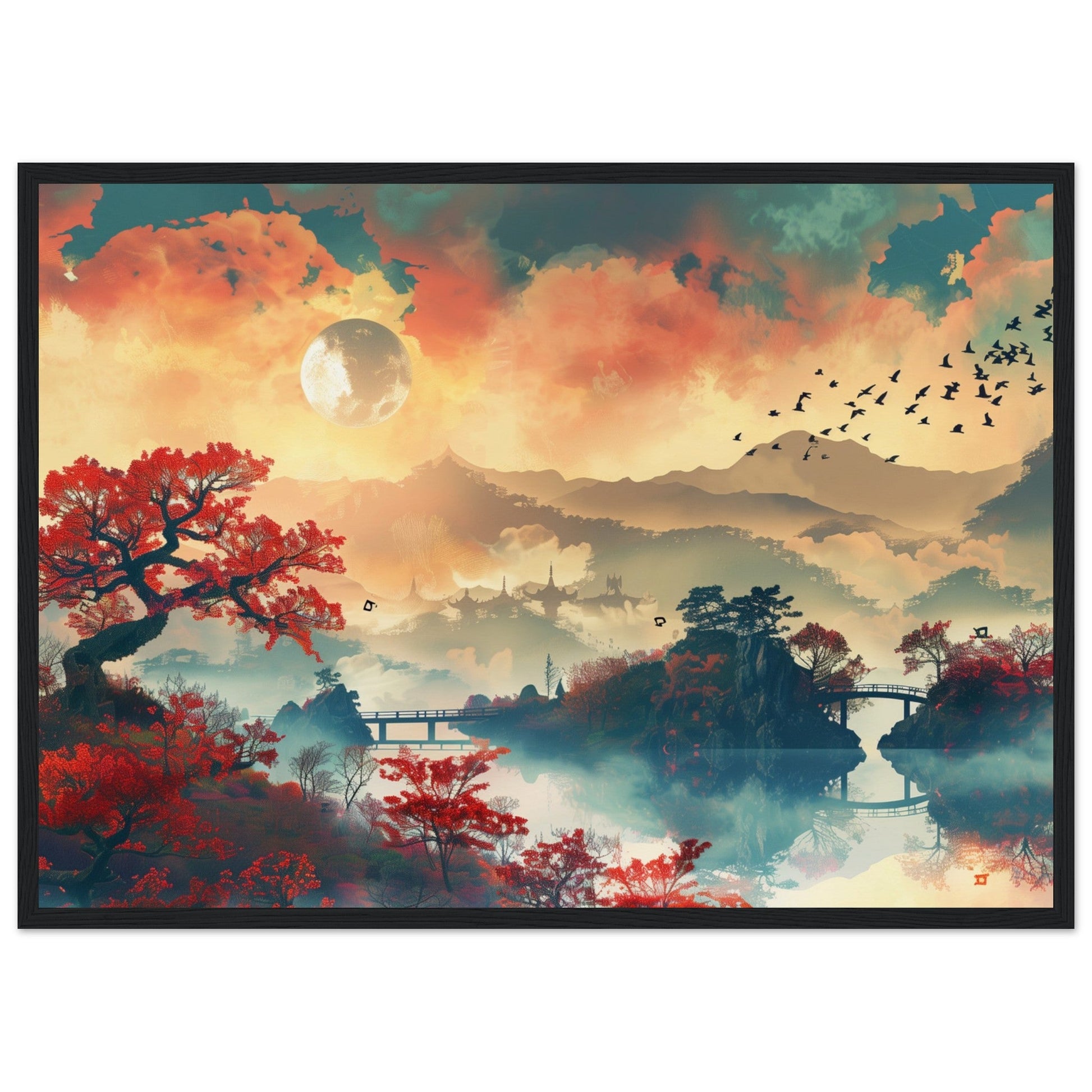 Affiche Paysage Japonais ( 50x70-cm-Bois-noir)