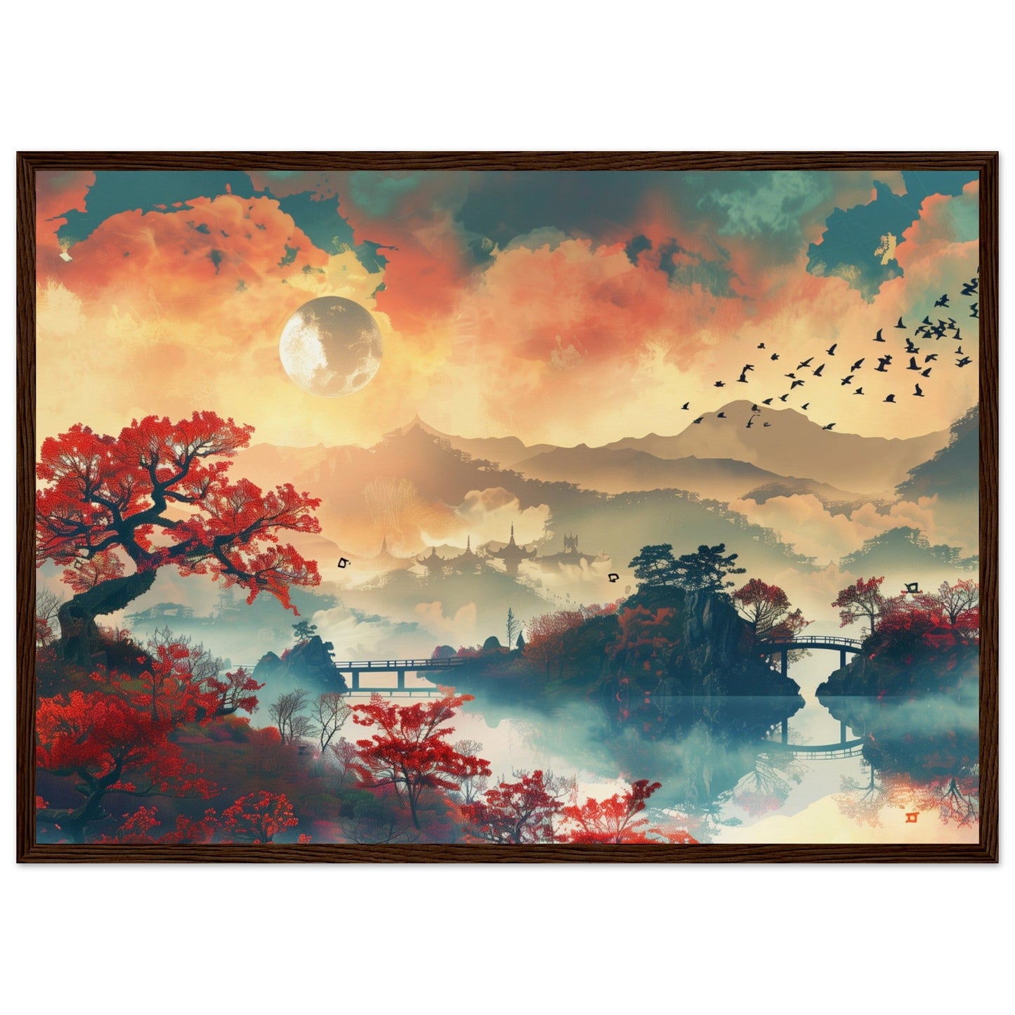 Affiche Paysage Japonais ( 50x70-cm-Bois-foncé)