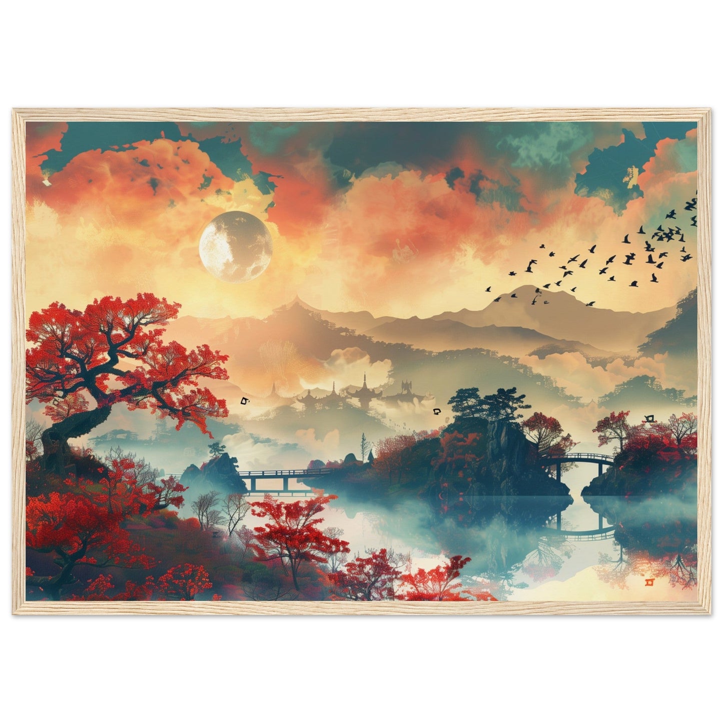 Affiche Paysage Japonais ( 50x70-cm-Bois-clair)